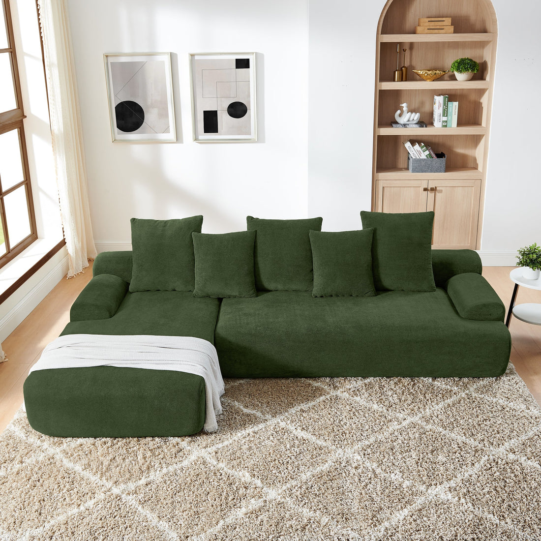 110"x67" Modern L-Shaped Velvet Sectional Sofa – Green