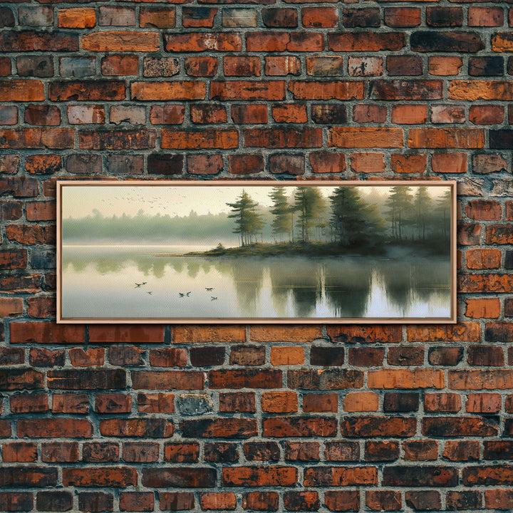 Pacific NW Lake & Forest – Watercolor Panoramic Canvas Print