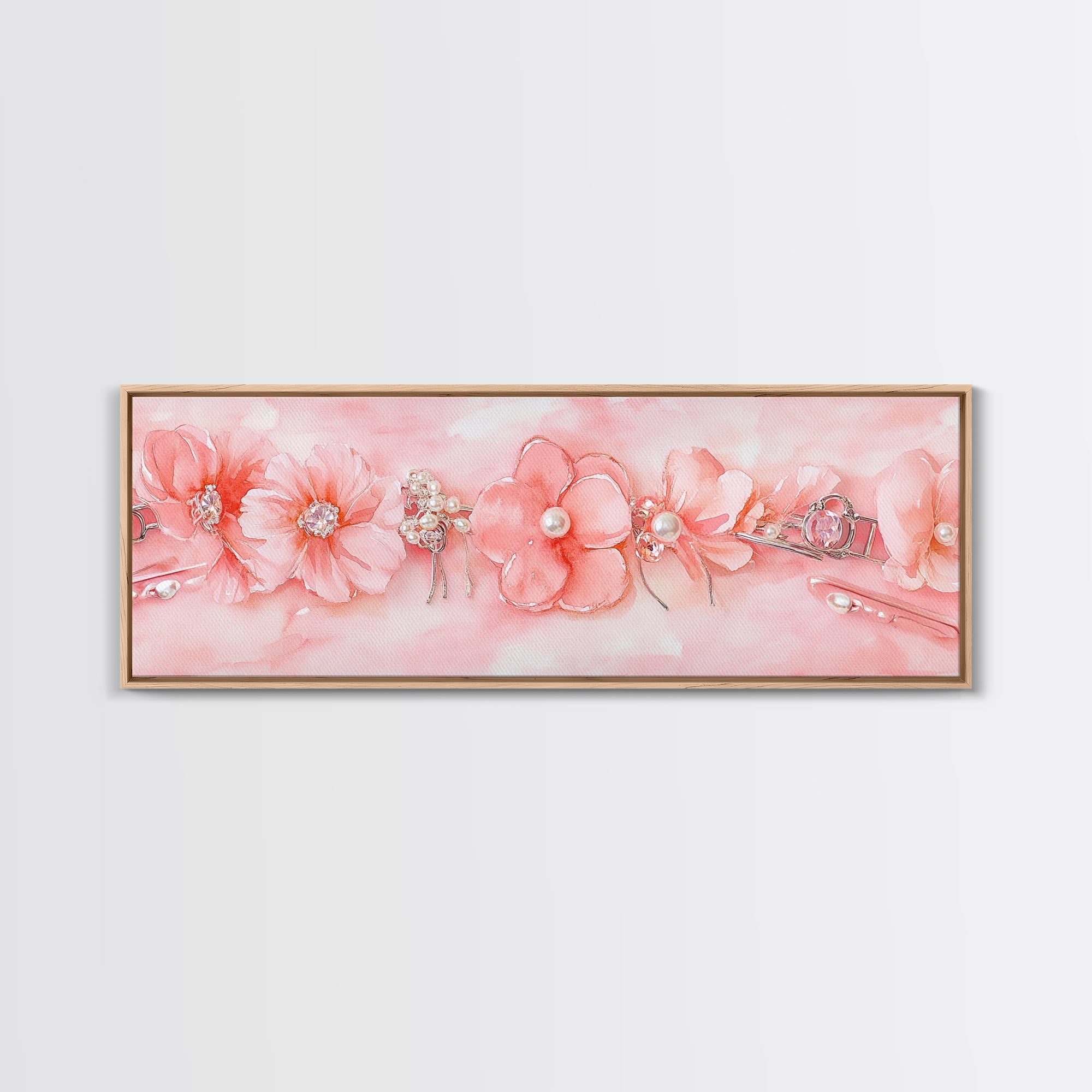 Cherry Blossom Canvas Print with Pearl Accents – Romantic Pink Wall Art