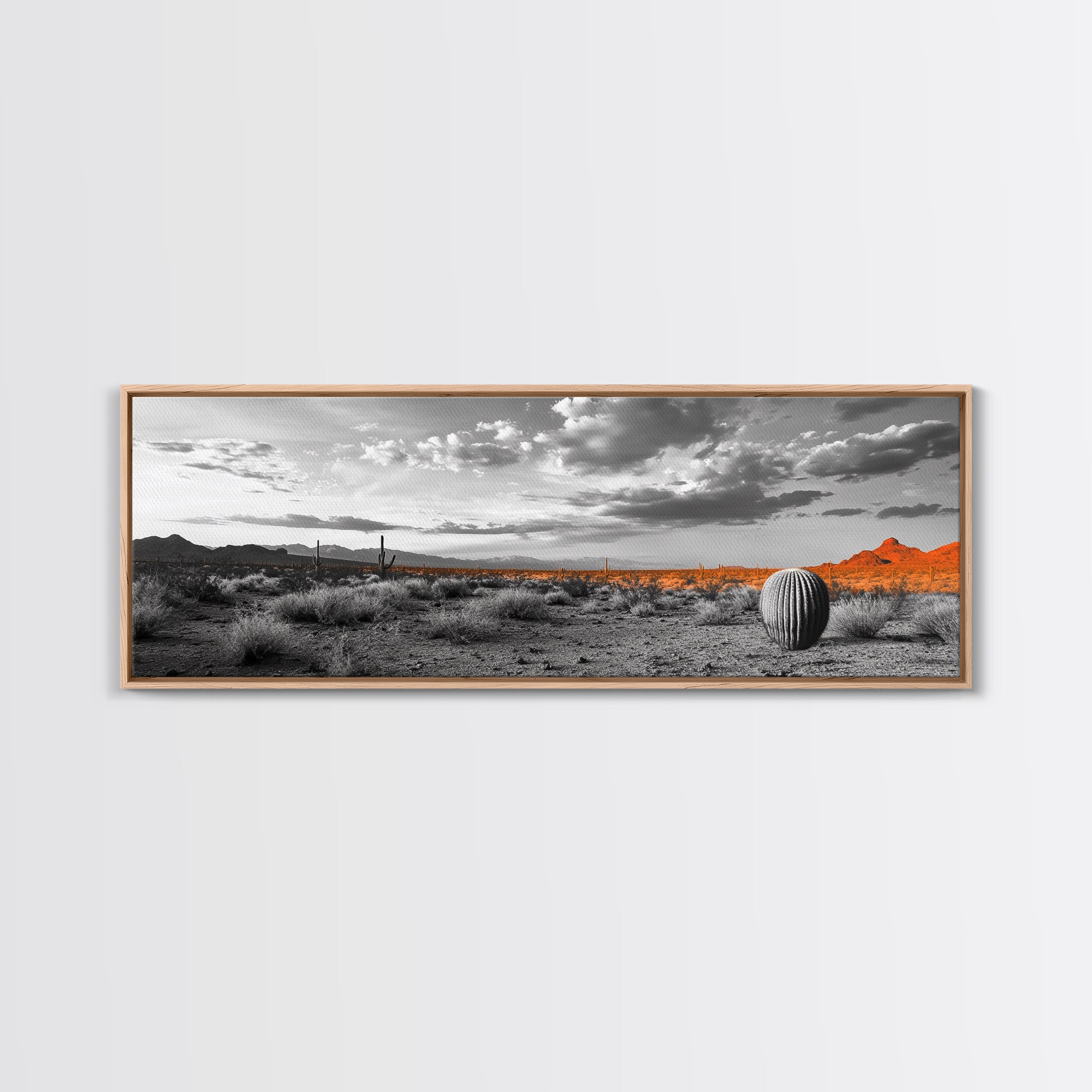 Arizona Desert Cactus – Orange Sunset Framed Canvas Print