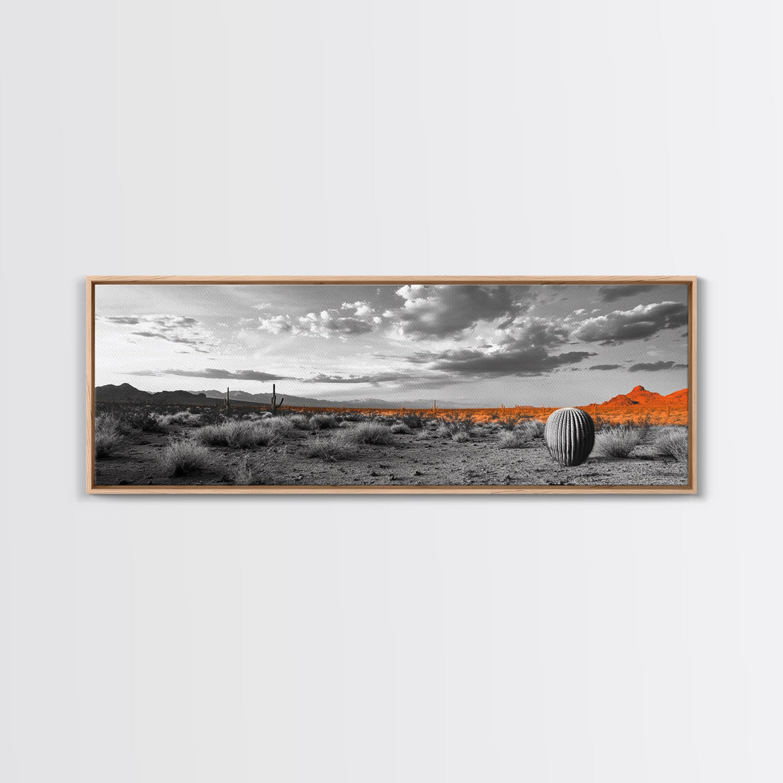 Arizona Desert Cactus – Orange Sunset Framed Canvas Print