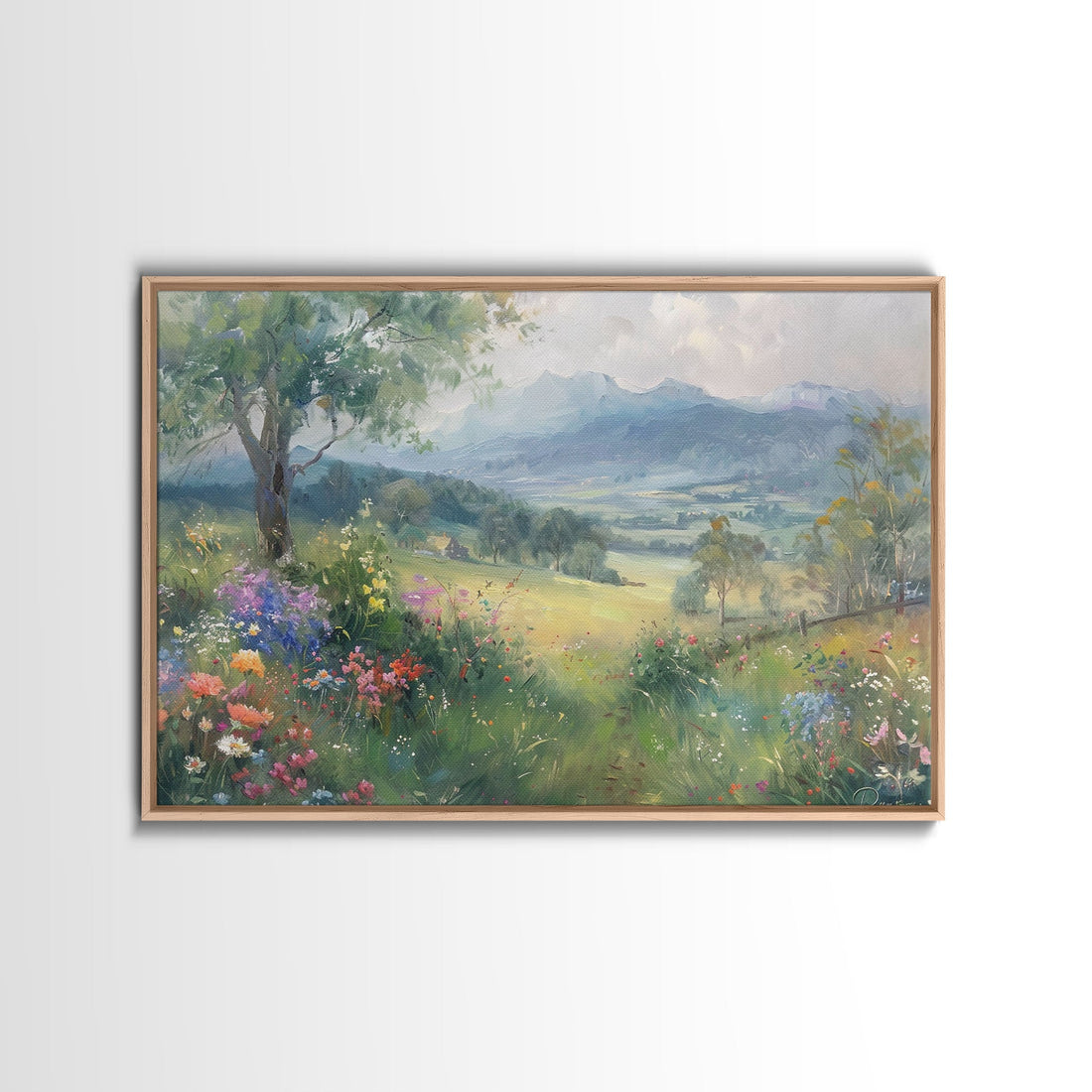 Spring Wildflower Field Painting Large Wall Art Print, Framed Canvas