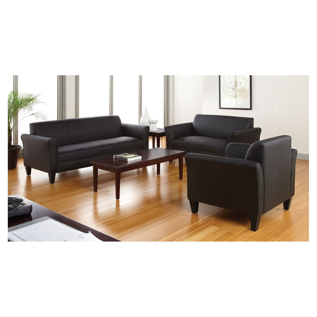 Reception Lounge 3-Cushion Sofa – Black, 77"W x 31.5"D x 32"H