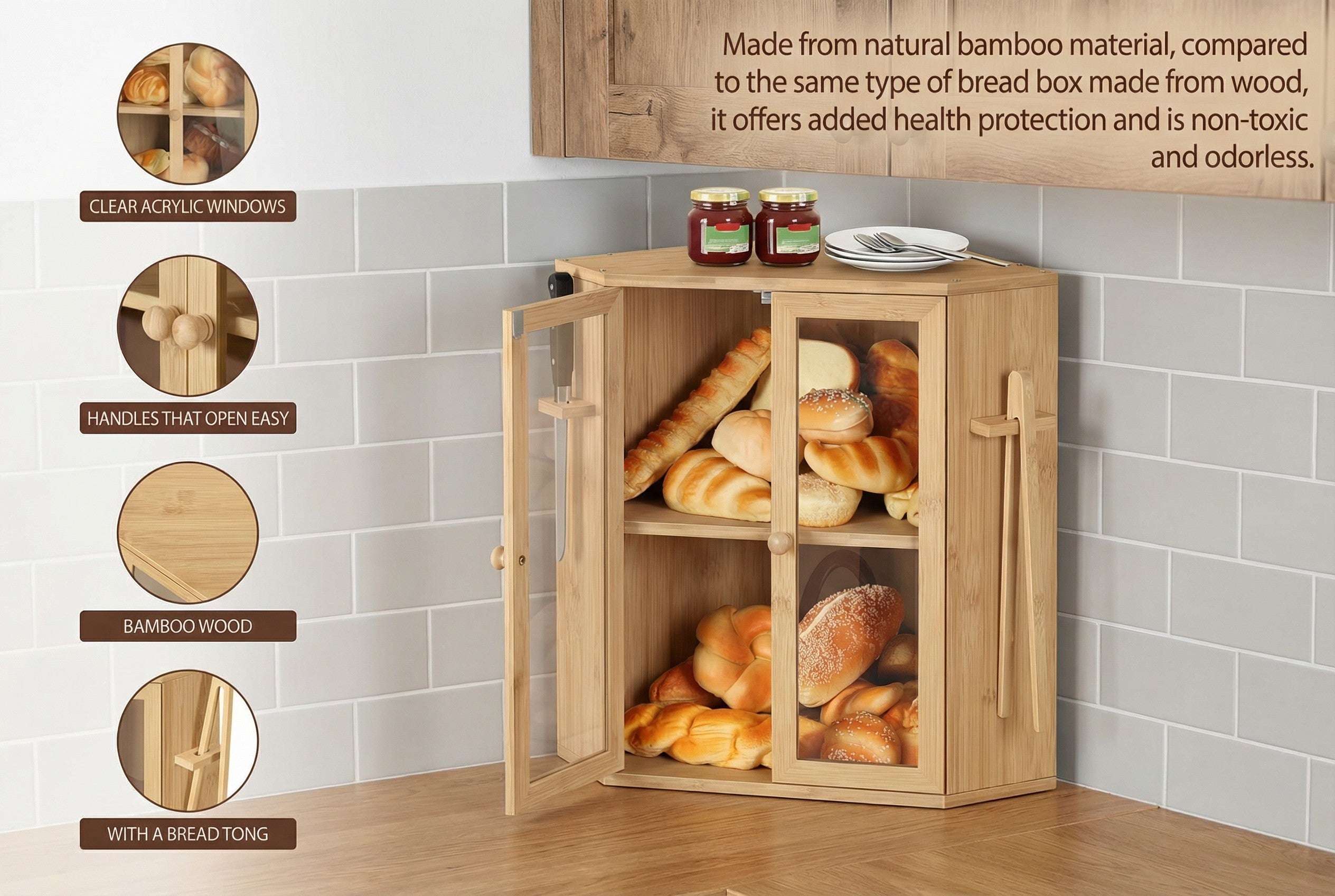 Bamboo Bread Box with Clear Doors