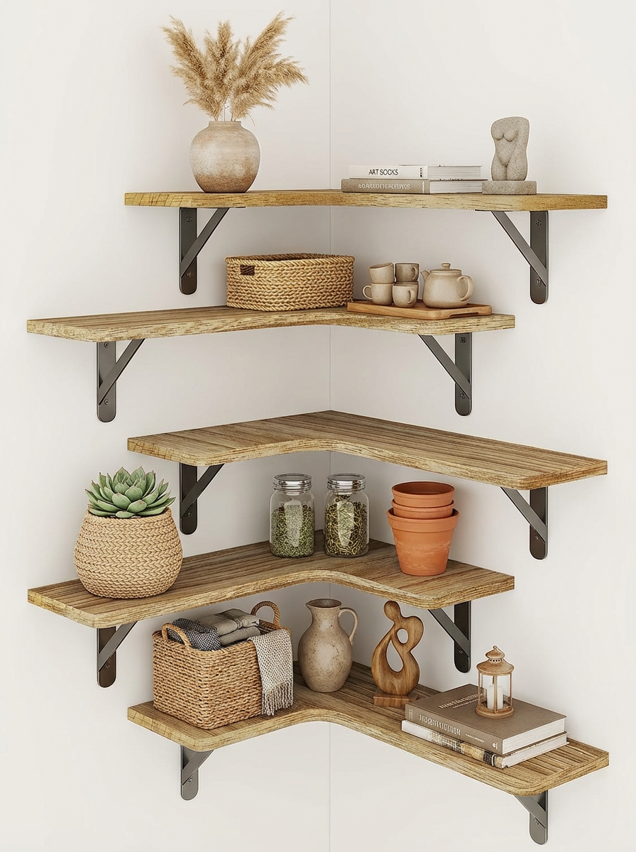 Rustic Corner Floating Shelves