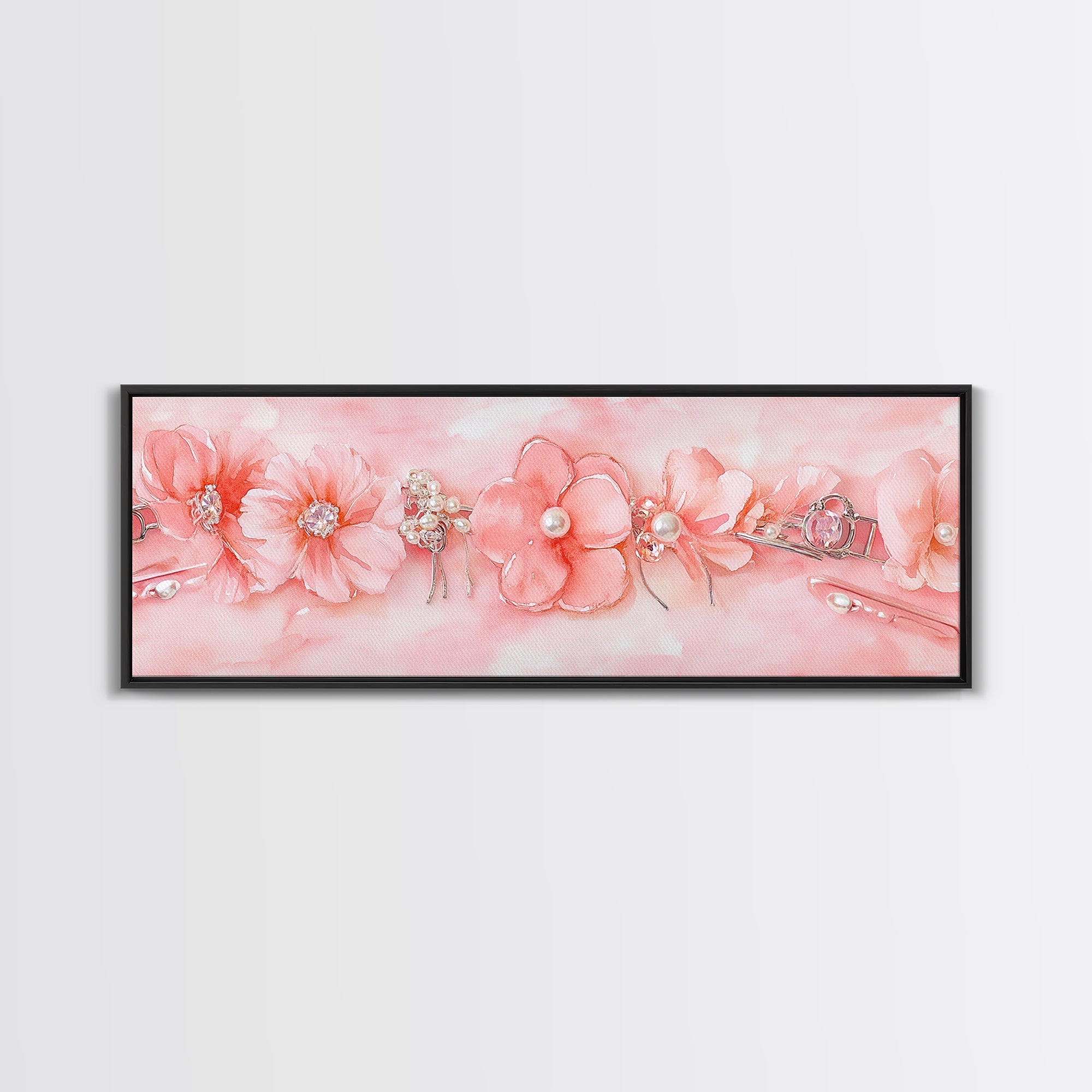 Cherry Blossom Canvas Print with Pearl Accents – Romantic Pink Wall Art
