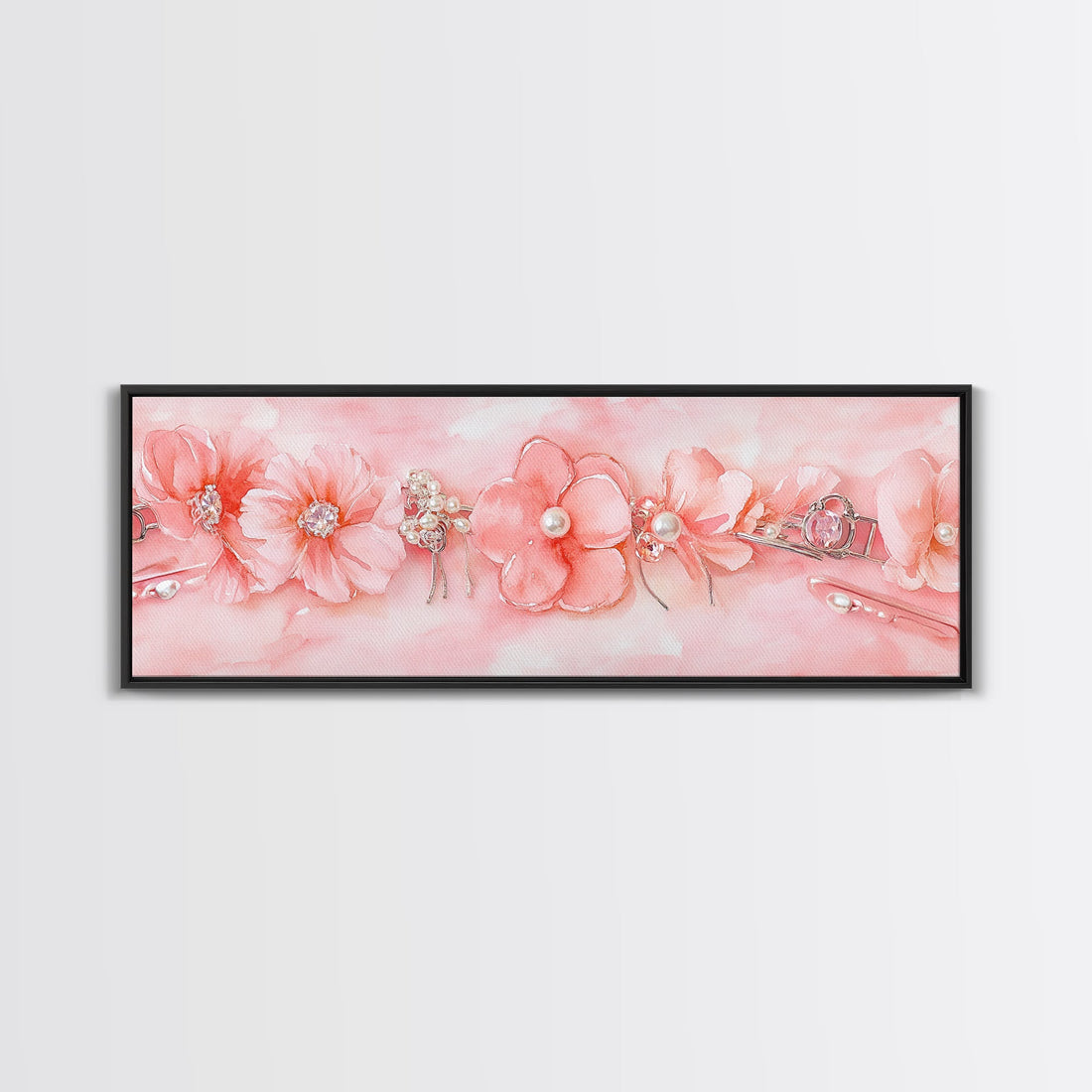 Cherry Blossom Canvas Print with Pearl Accents – Romantic Pink Wall Art