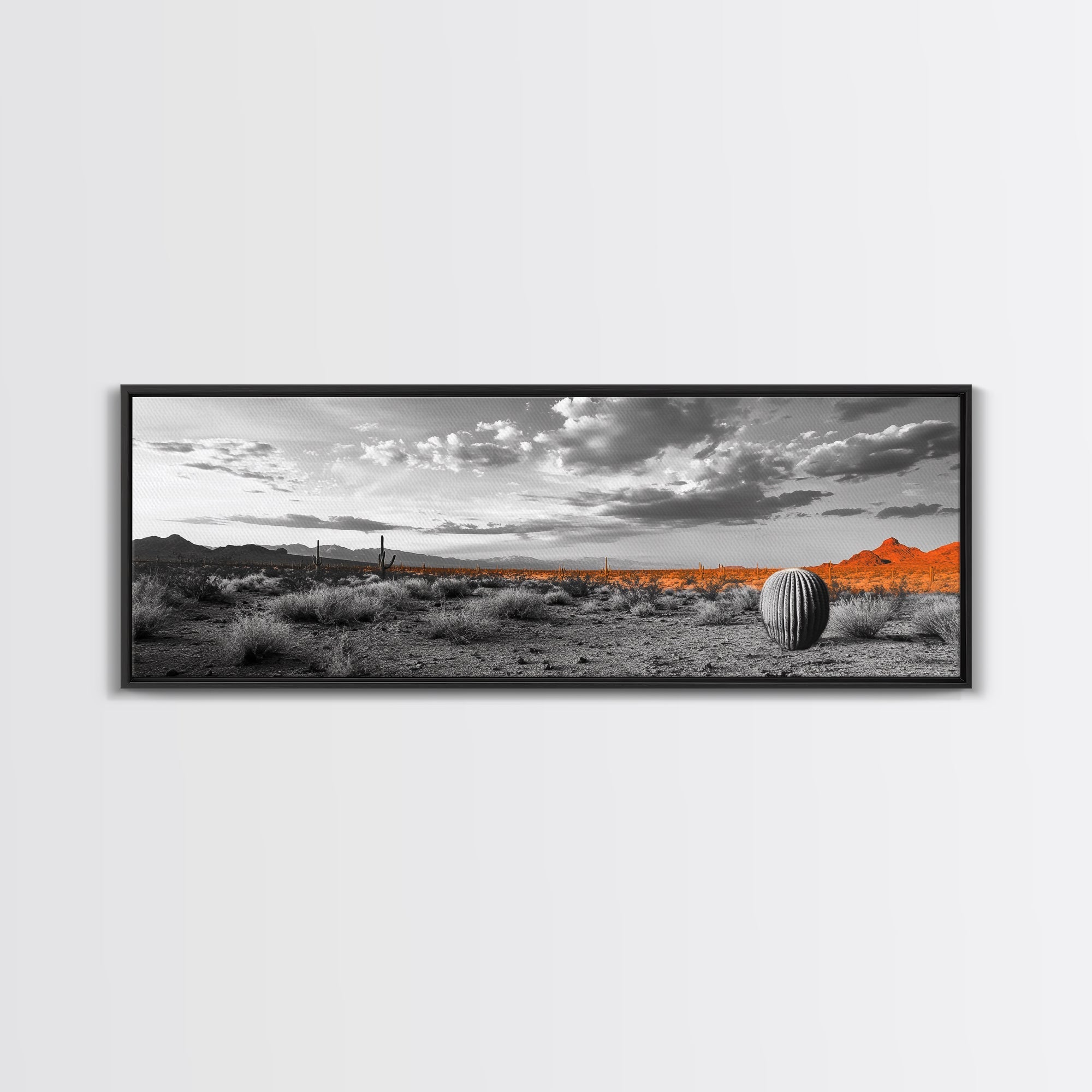Arizona Desert Cactus – Orange Sunset Framed Canvas Print