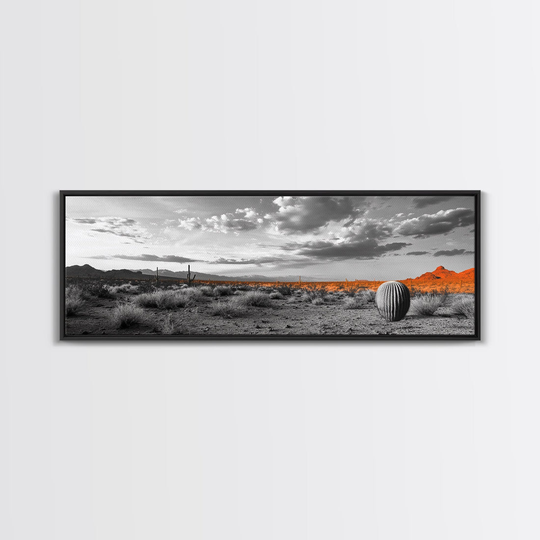 Arizona Desert Cactus – Orange Sunset Framed Canvas Print