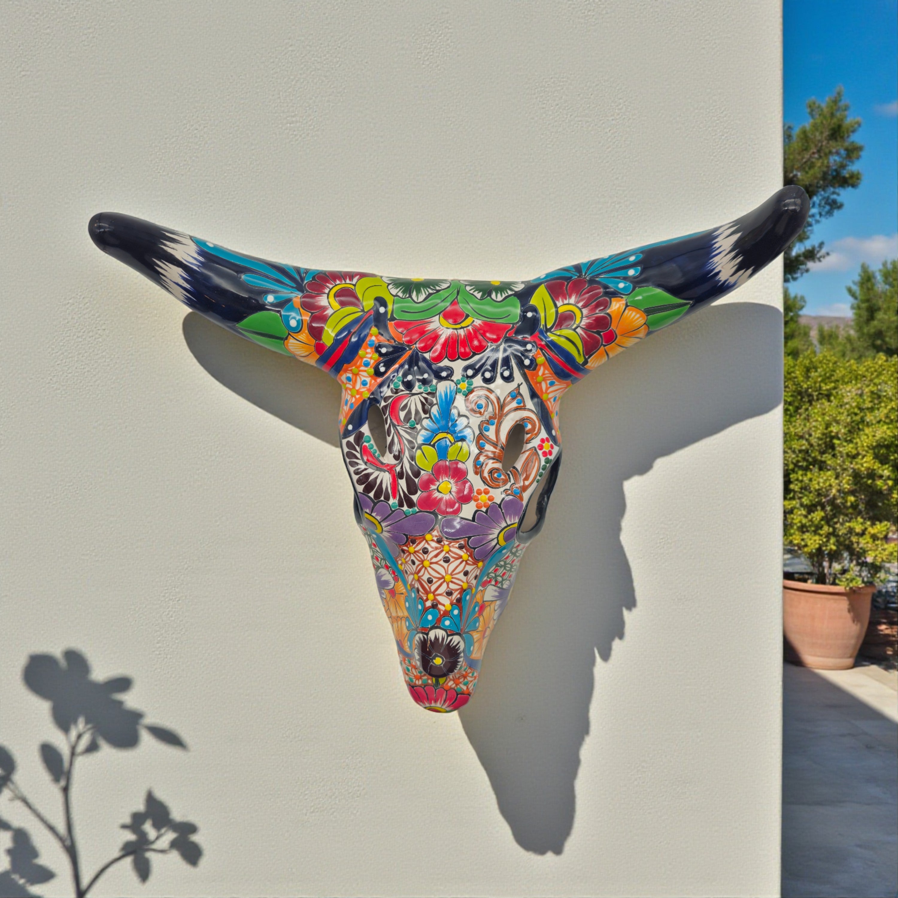 Colorful Talavera Bull Skull – Mexican Wall Art Decor
