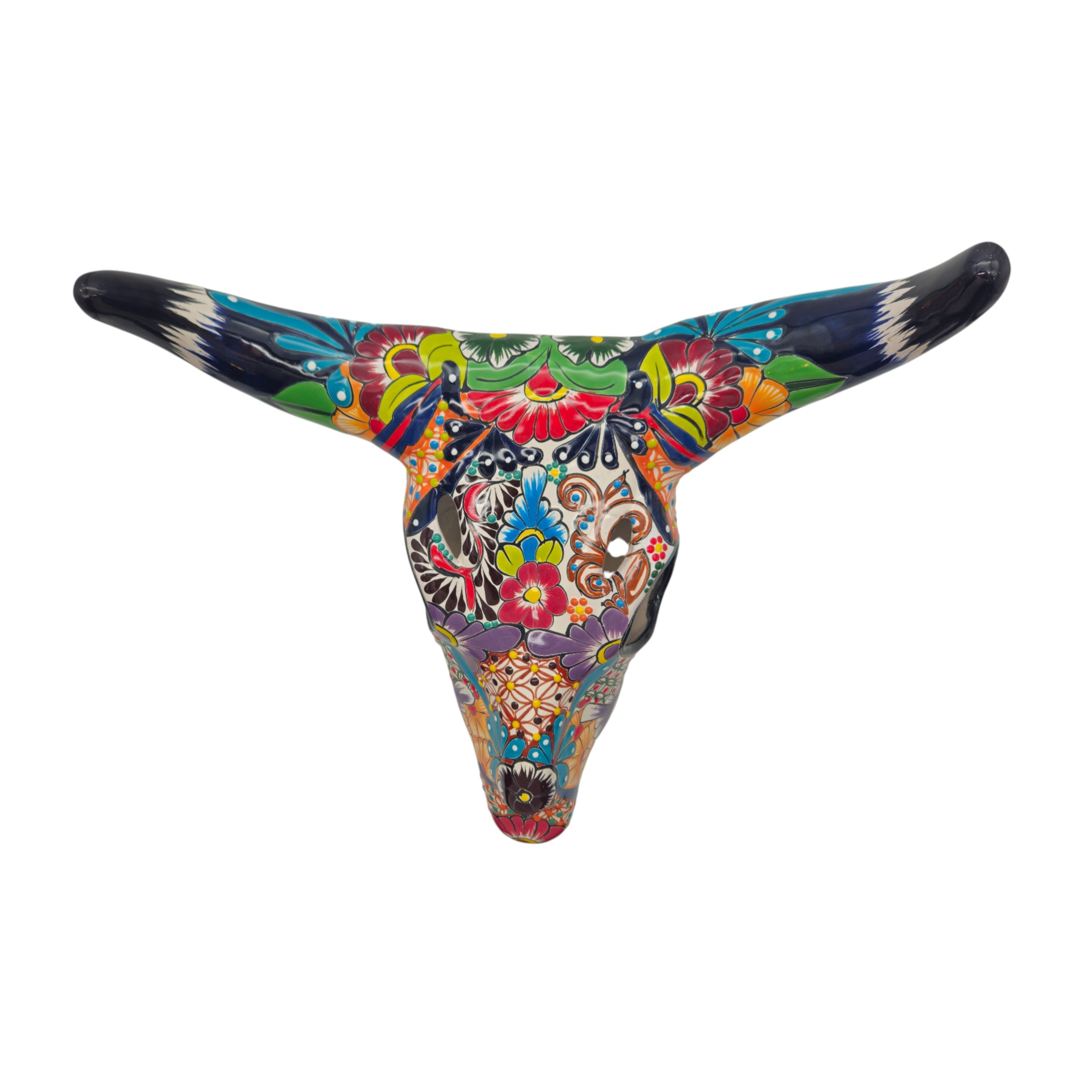 Colorful Talavera Bull Skull – Mexican Wall Art Decor