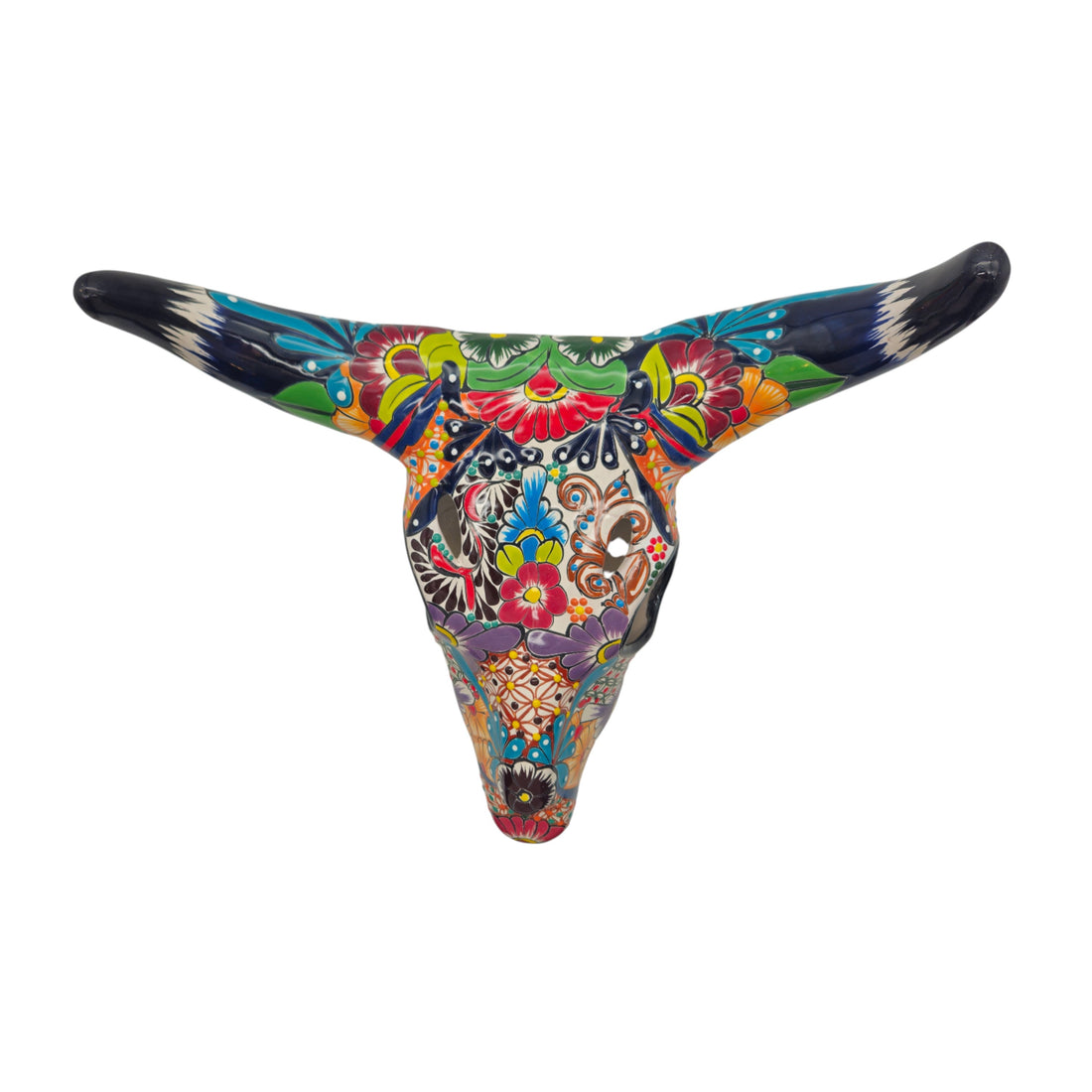 Colorful Talavera Bull Skull – Mexican Wall Art Decor