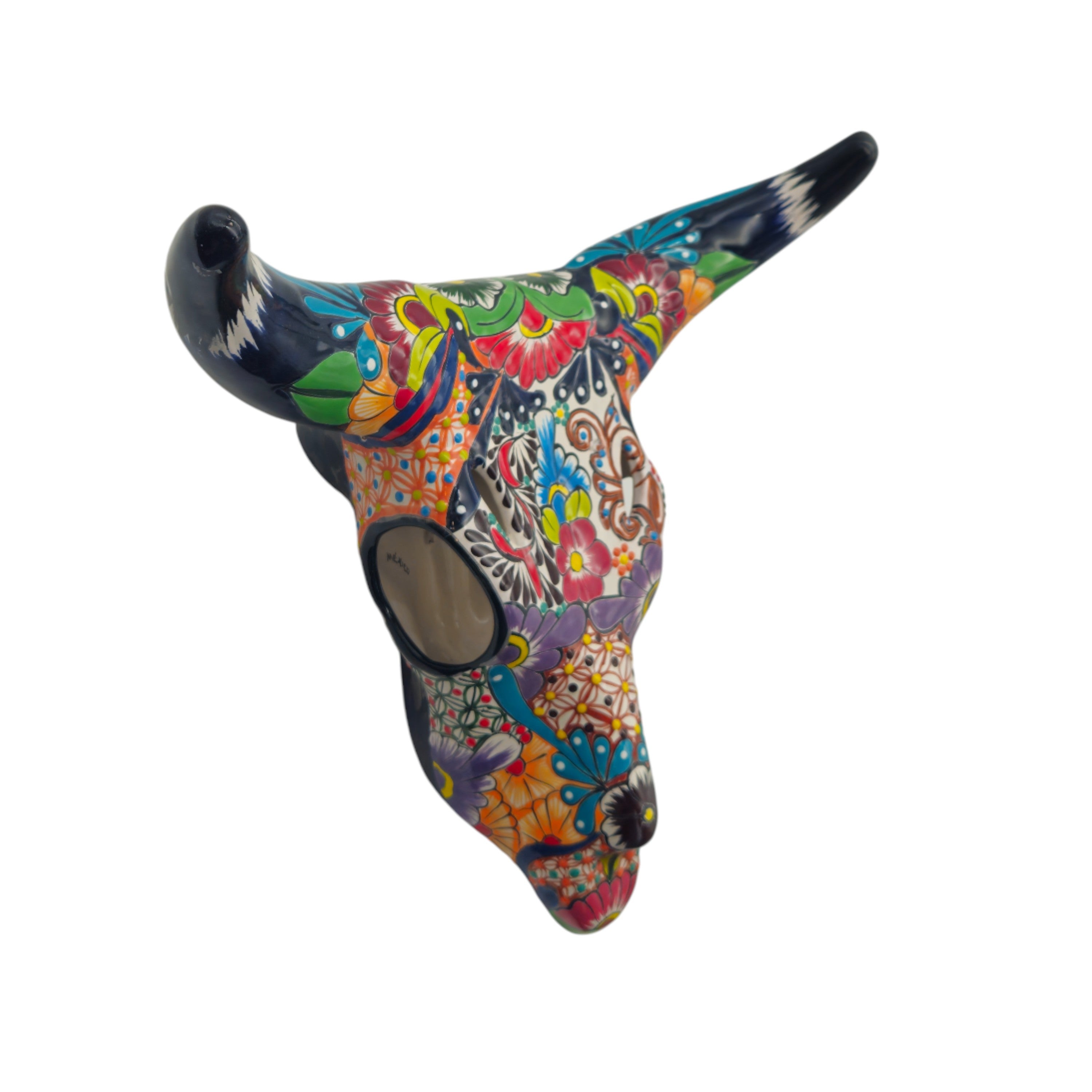 Colorful Talavera Bull Skull – Mexican Wall Art Decor