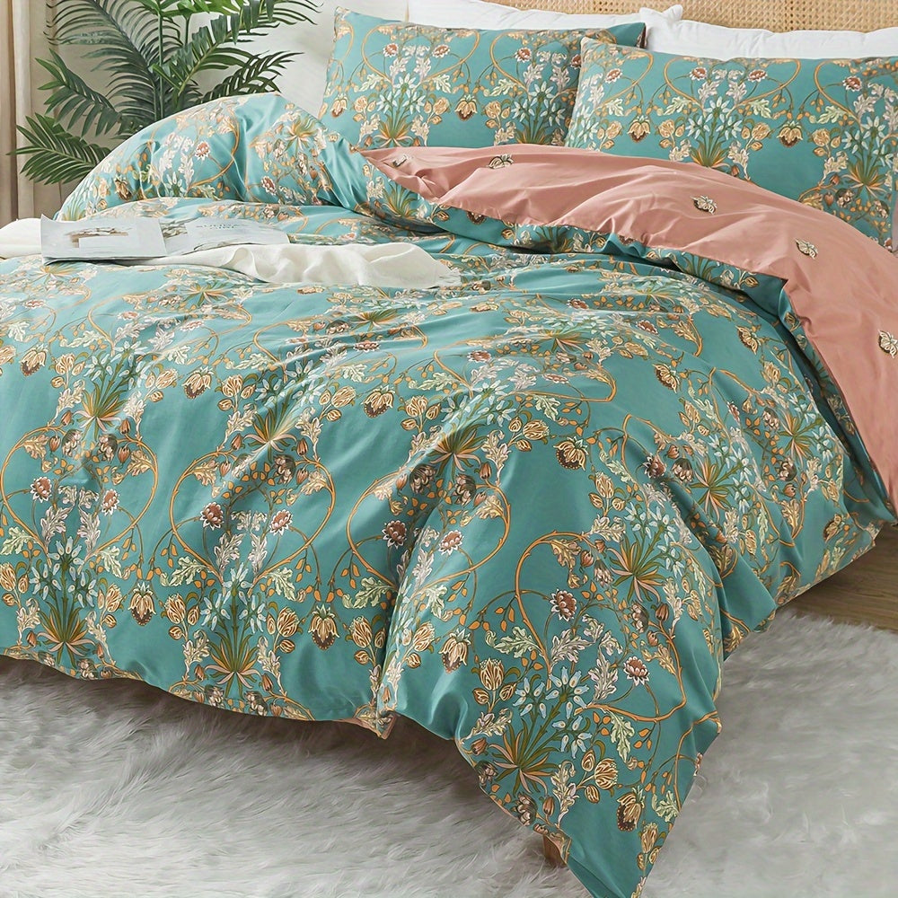 Percale Cotton Floral Botanical Duvet Cover Set – 3 Piece