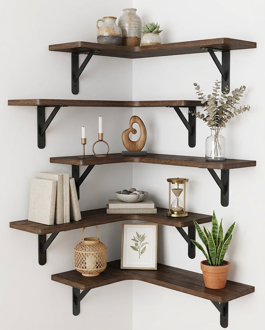 Rustic Corner Floating Shelves