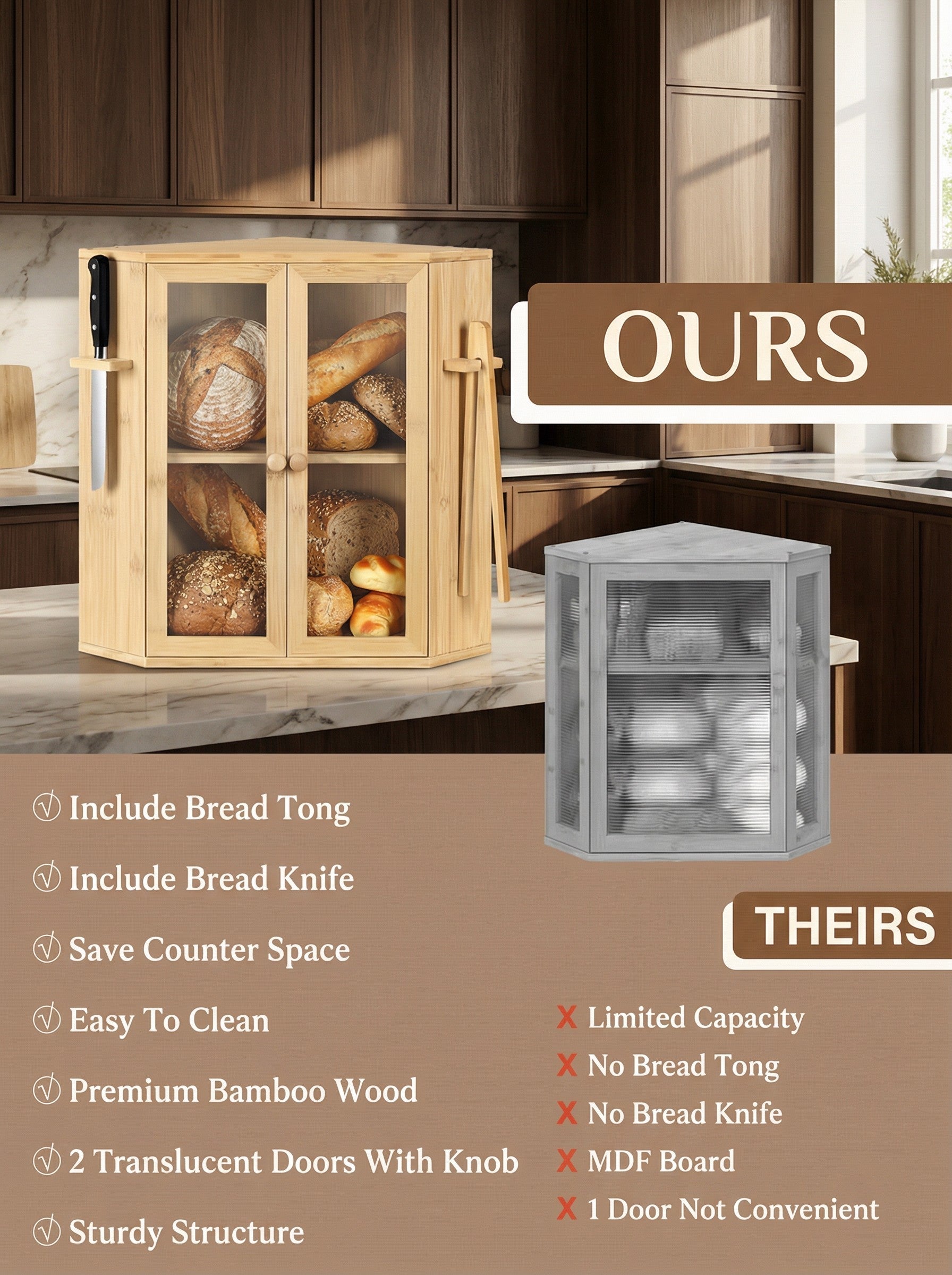 Bamboo Bread Box with Clear Doors