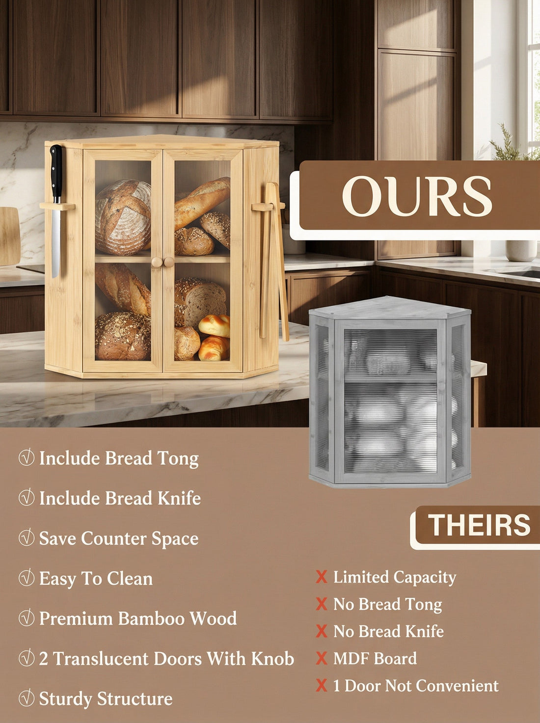 Bamboo Bread Box with Clear Doors