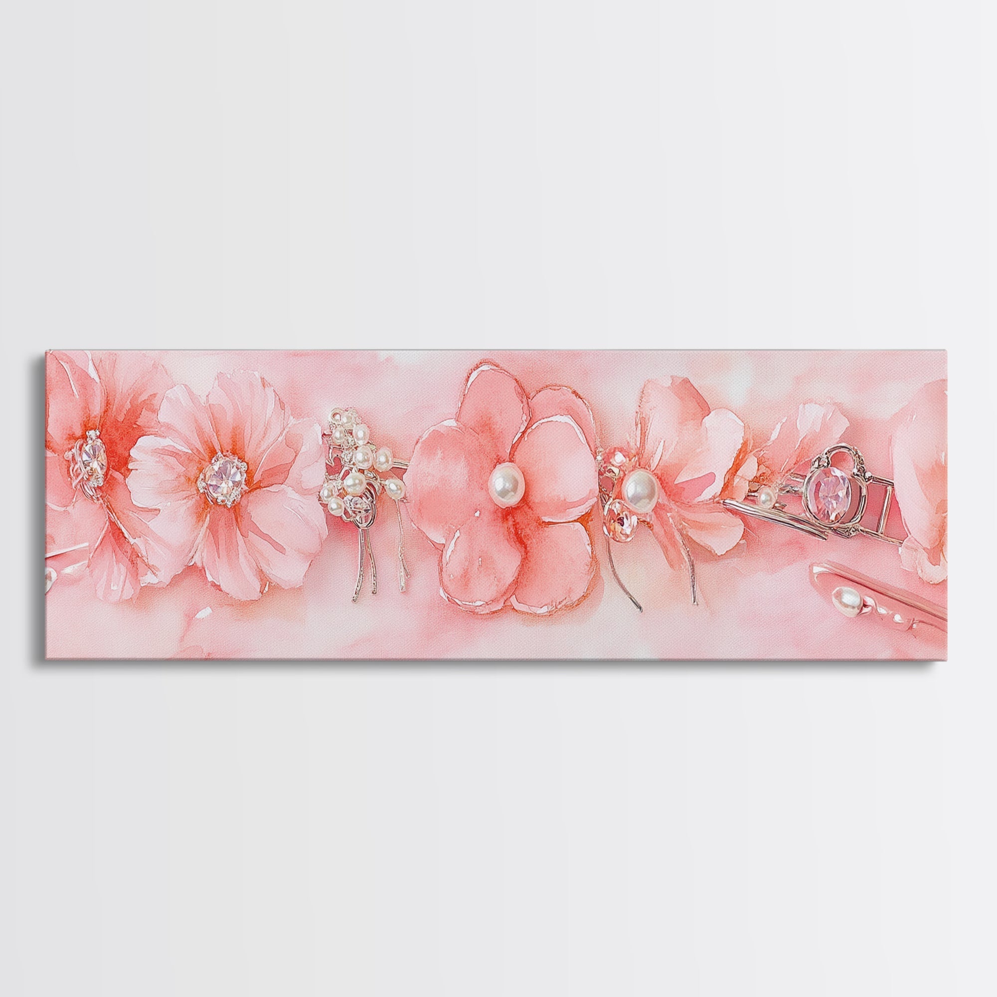 Cherry Blossom Canvas Print with Pearl Accents – Romantic Pink Wall Art