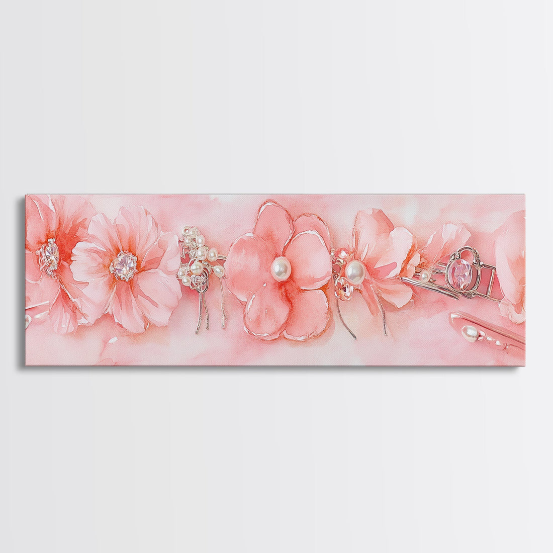 Cherry Blossom Canvas Print with Pearl Accents – Romantic Pink Wall Art