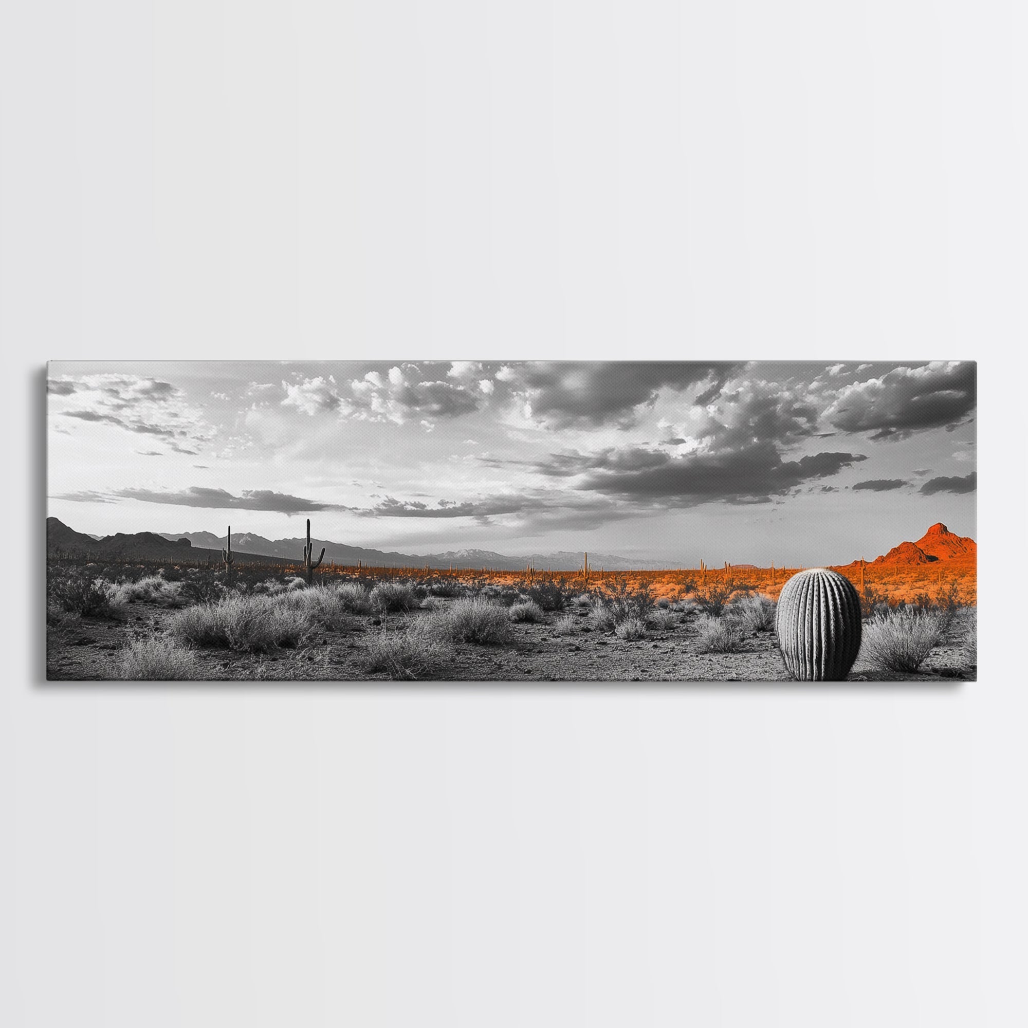 Arizona Desert Cactus – Orange Sunset Framed Canvas Print