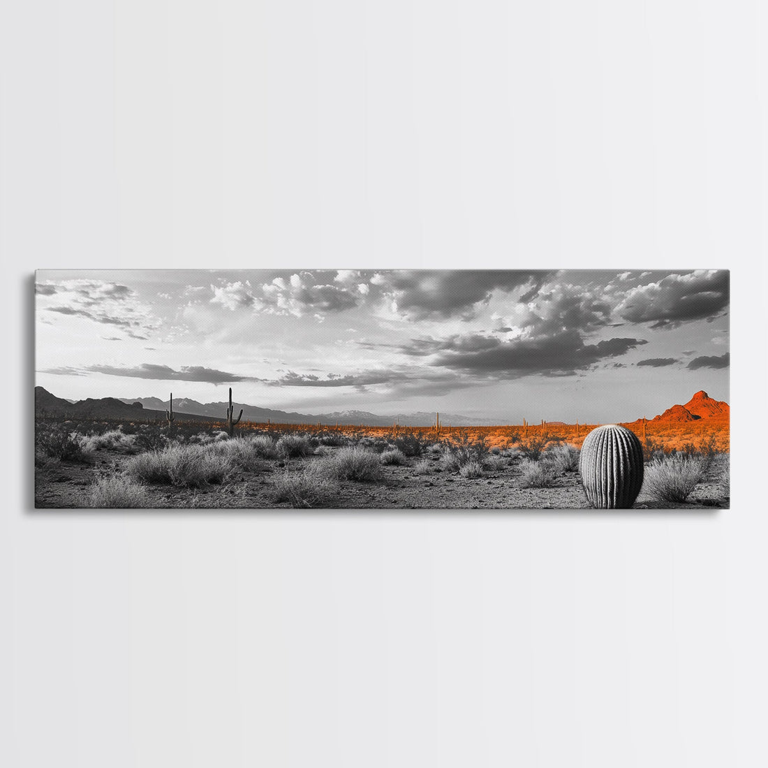 Arizona Desert Cactus – Orange Sunset Framed Canvas Print