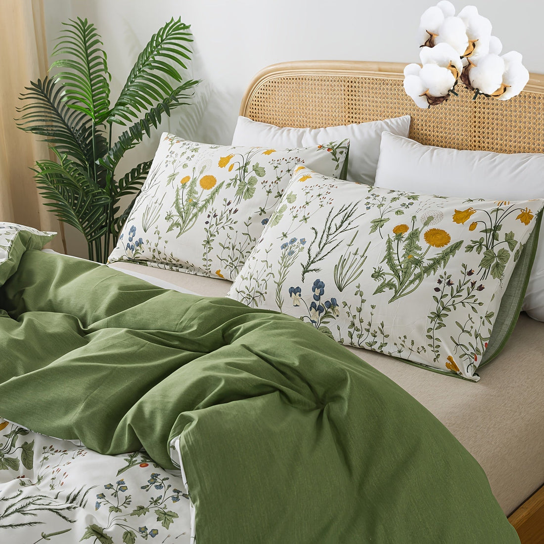 Percale Cotton Floral Botanical Duvet Cover Set – 3 Piece