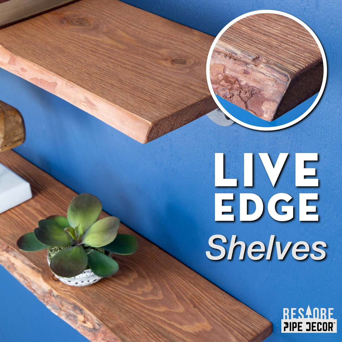 36” Sunset Cedar Live Edge Wood Shelf – L-Brackets (2-Pack)