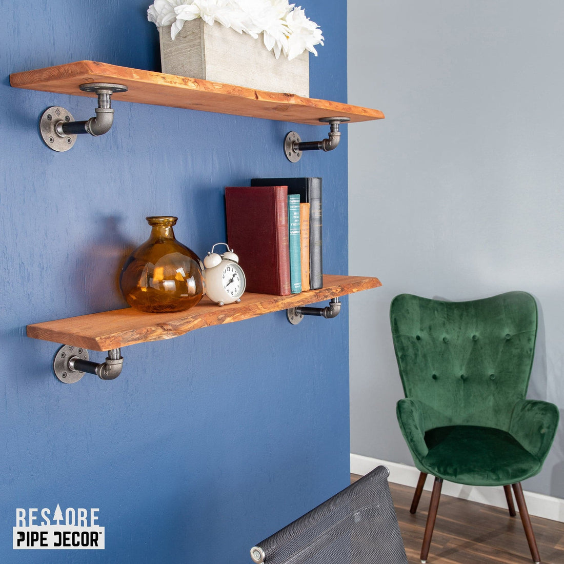 36” Sunset Cedar Live Edge Wood Shelf – L-Brackets (2-Pack)