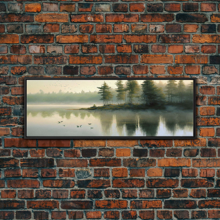 Pacific NW Lake & Forest – Watercolor Panoramic Canvas Print