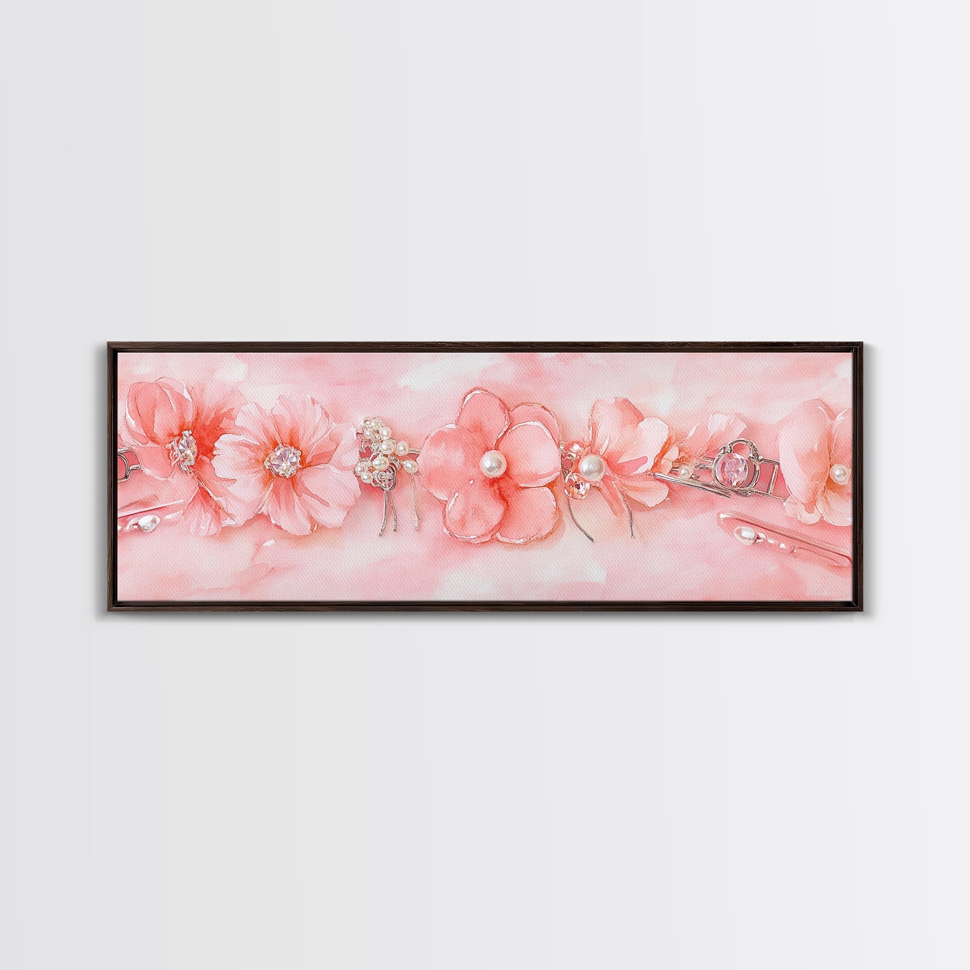 Cherry Blossom Canvas Print with Pearl Accents – Romantic Pink Wall Art