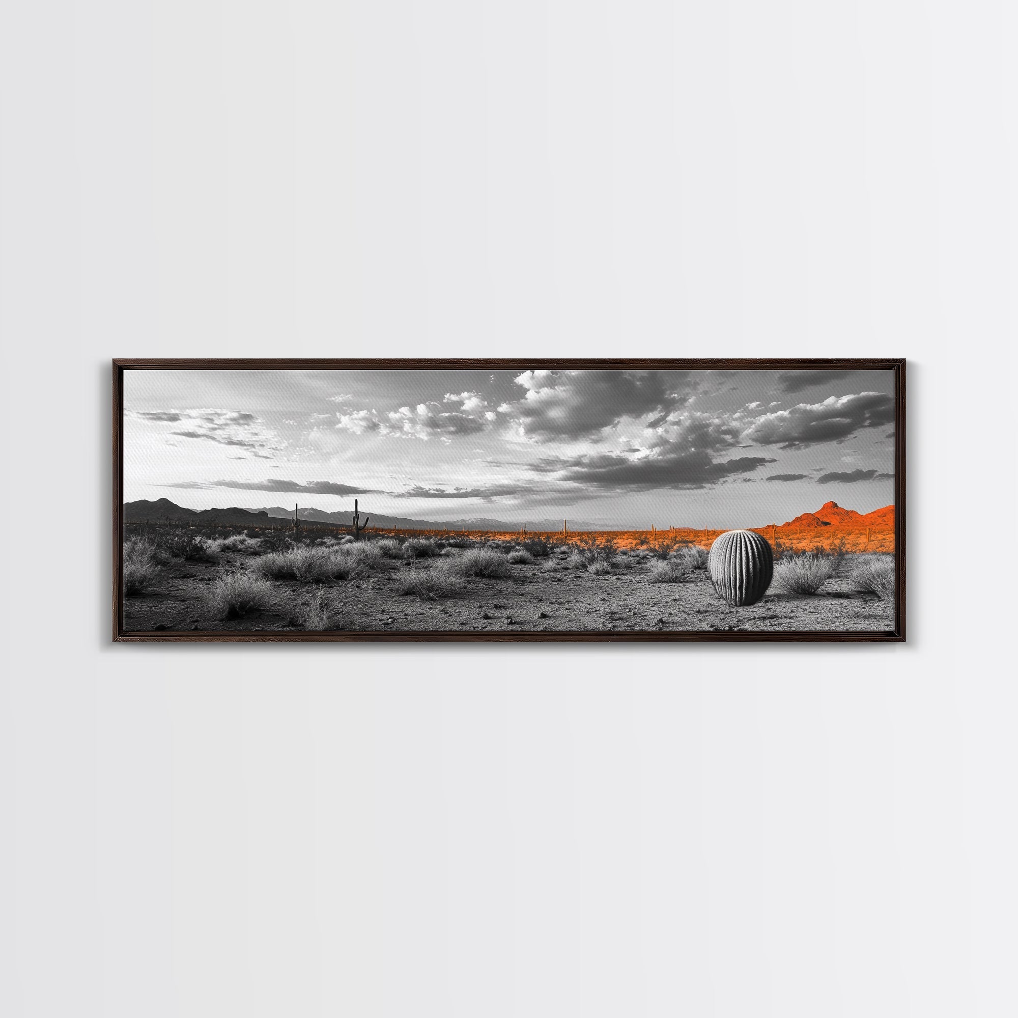 Arizona Desert Cactus – Orange Sunset Framed Canvas Print