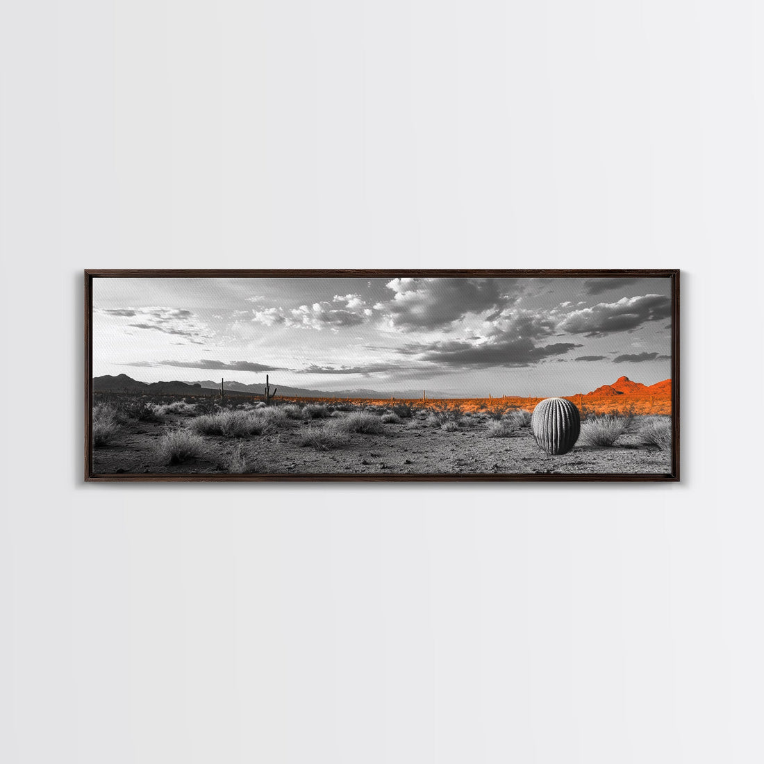 Arizona Desert Cactus – Orange Sunset Framed Canvas Print