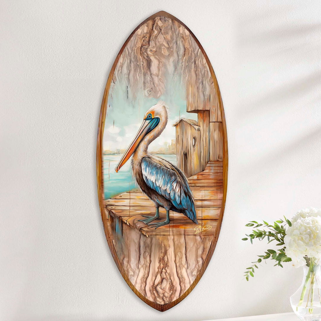 Pelican Surfboard Coastal Wall Art by G. DeBrekht