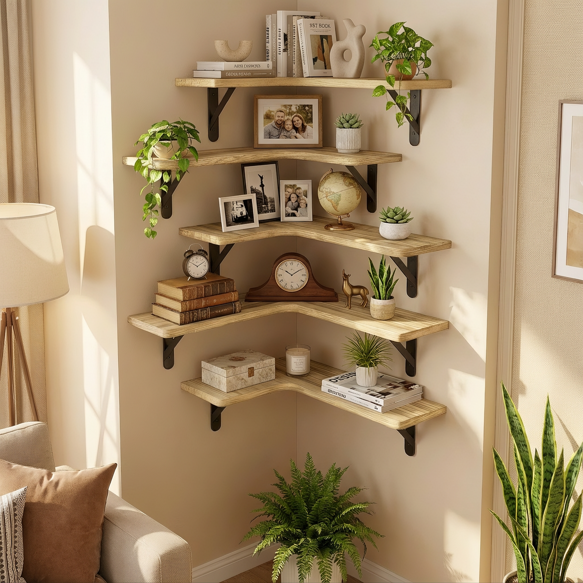 Rustic Corner Floating Shelves