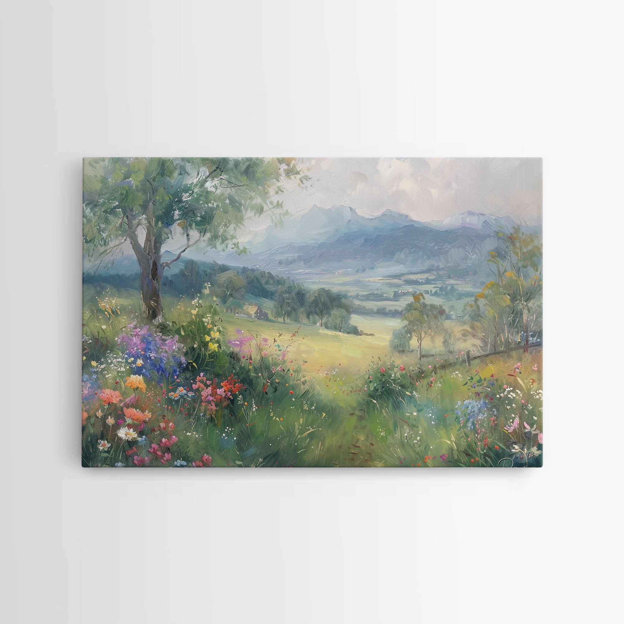 Spring Wildflower Field Painting Large Wall Art Print, Framed Canvas