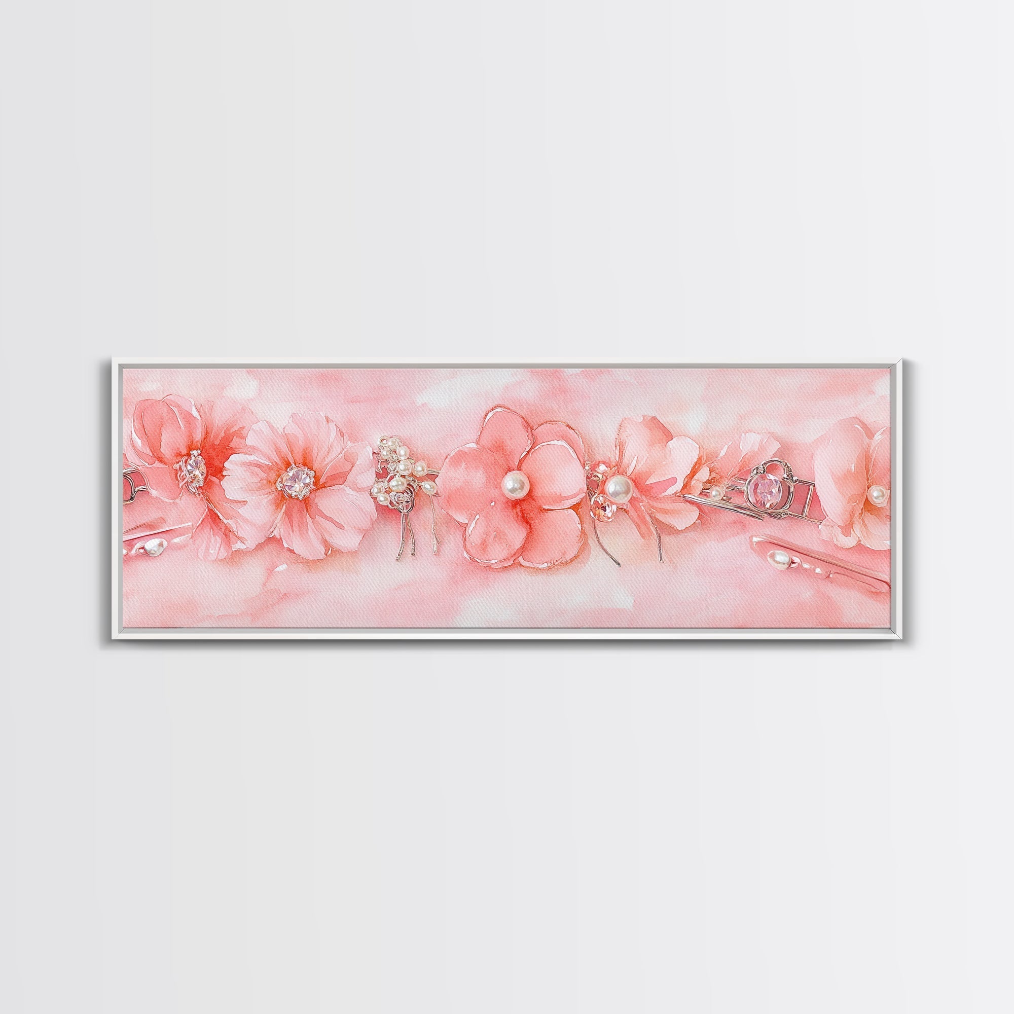Cherry Blossom Canvas Print with Pearl Accents – Romantic Pink Wall Art