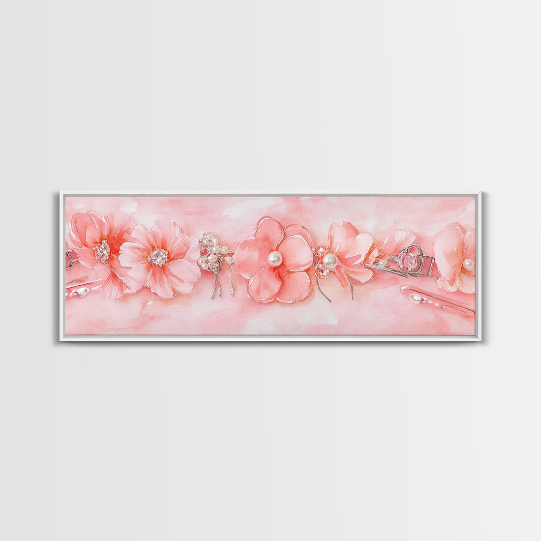 Cherry Blossom Canvas Print with Pearl Accents – Romantic Pink Wall Art