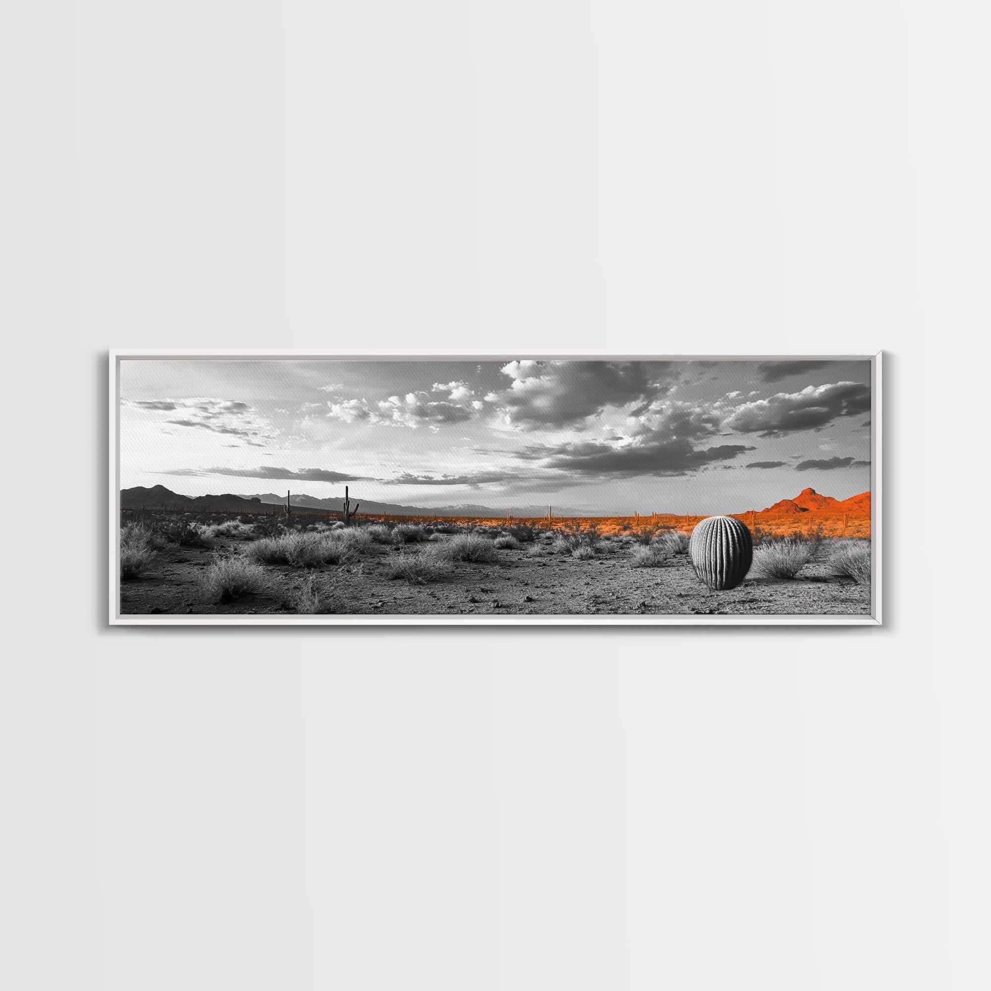 Arizona Desert Cactus – Orange Sunset Framed Canvas Print