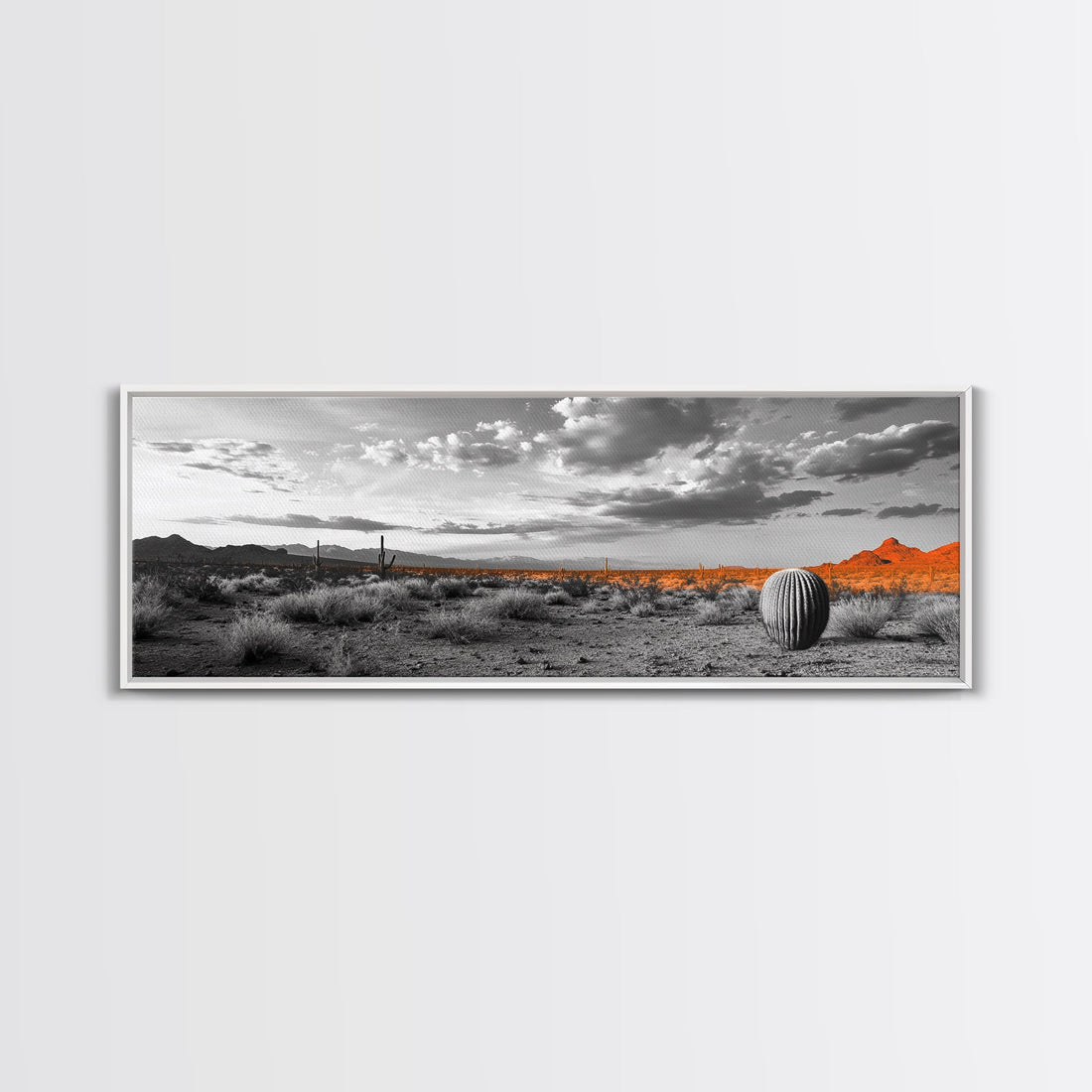 Arizona Desert Cactus – Orange Sunset Framed Canvas Print