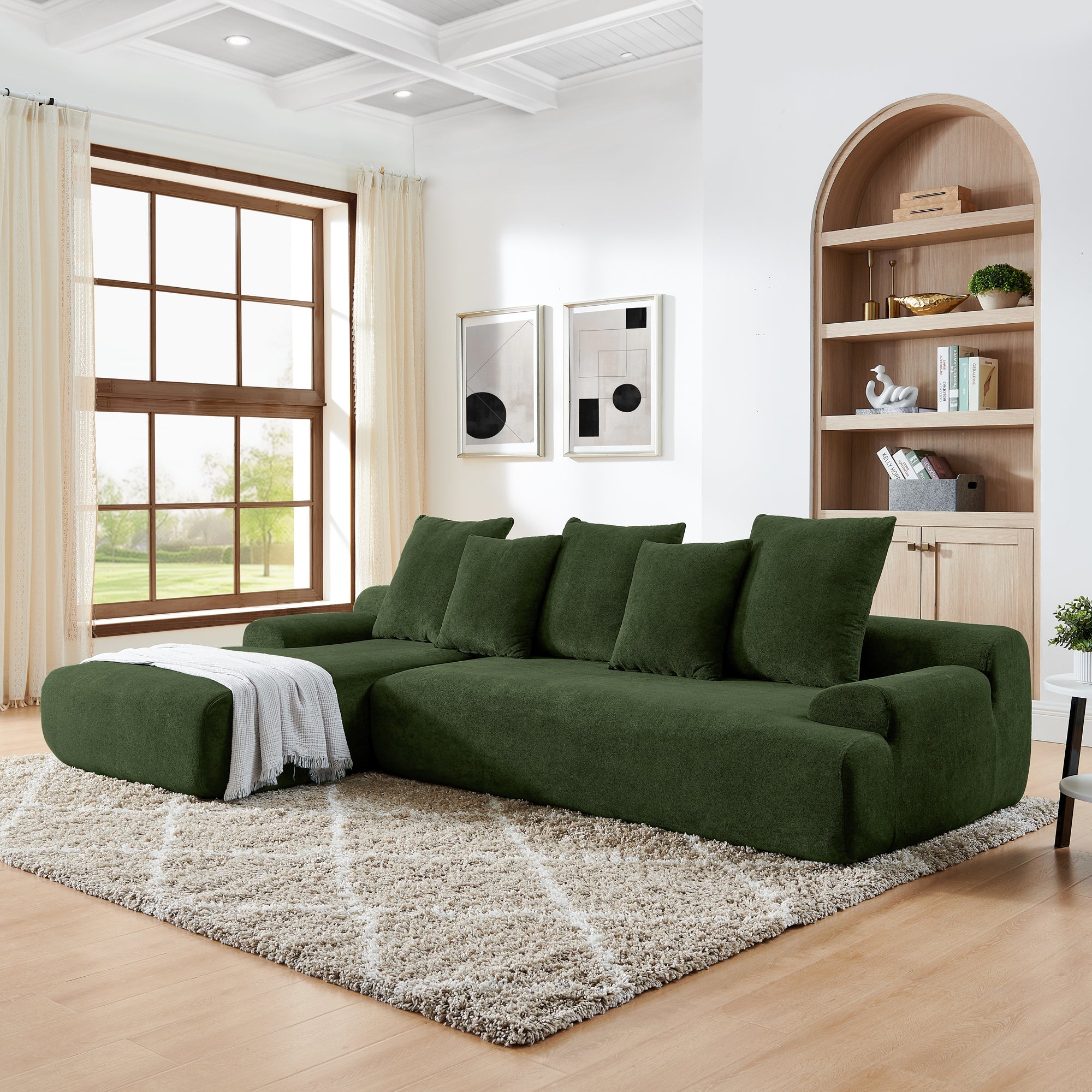 110"x67" Modern L-Shaped Velvet Sectional Sofa – Green