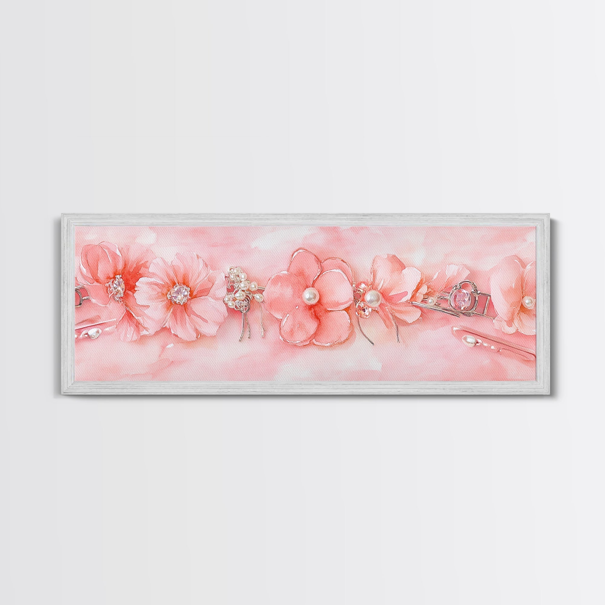Cherry Blossom Canvas Print with Pearl Accents – Romantic Pink Wall Art