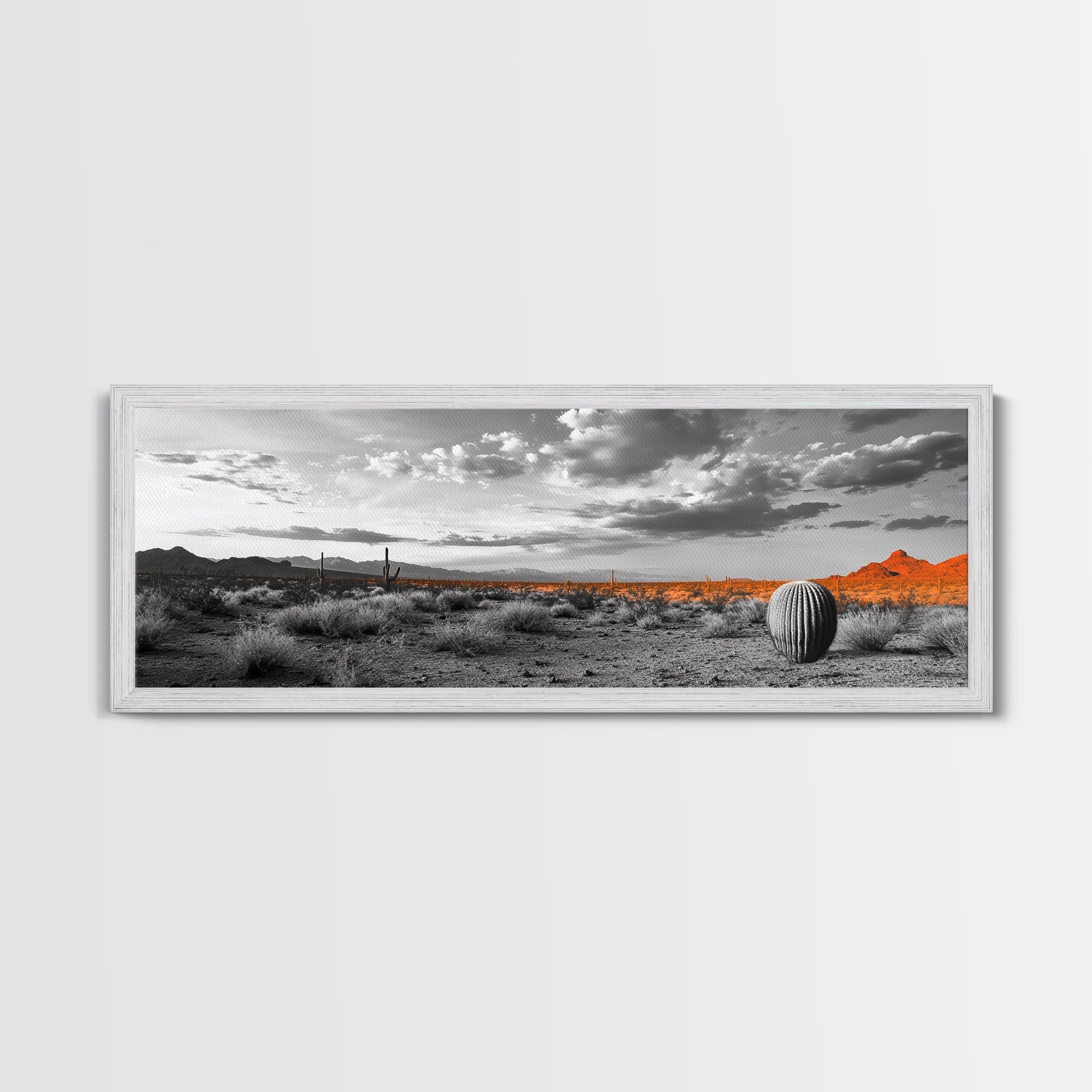Arizona Desert Cactus – Orange Sunset Framed Canvas Print