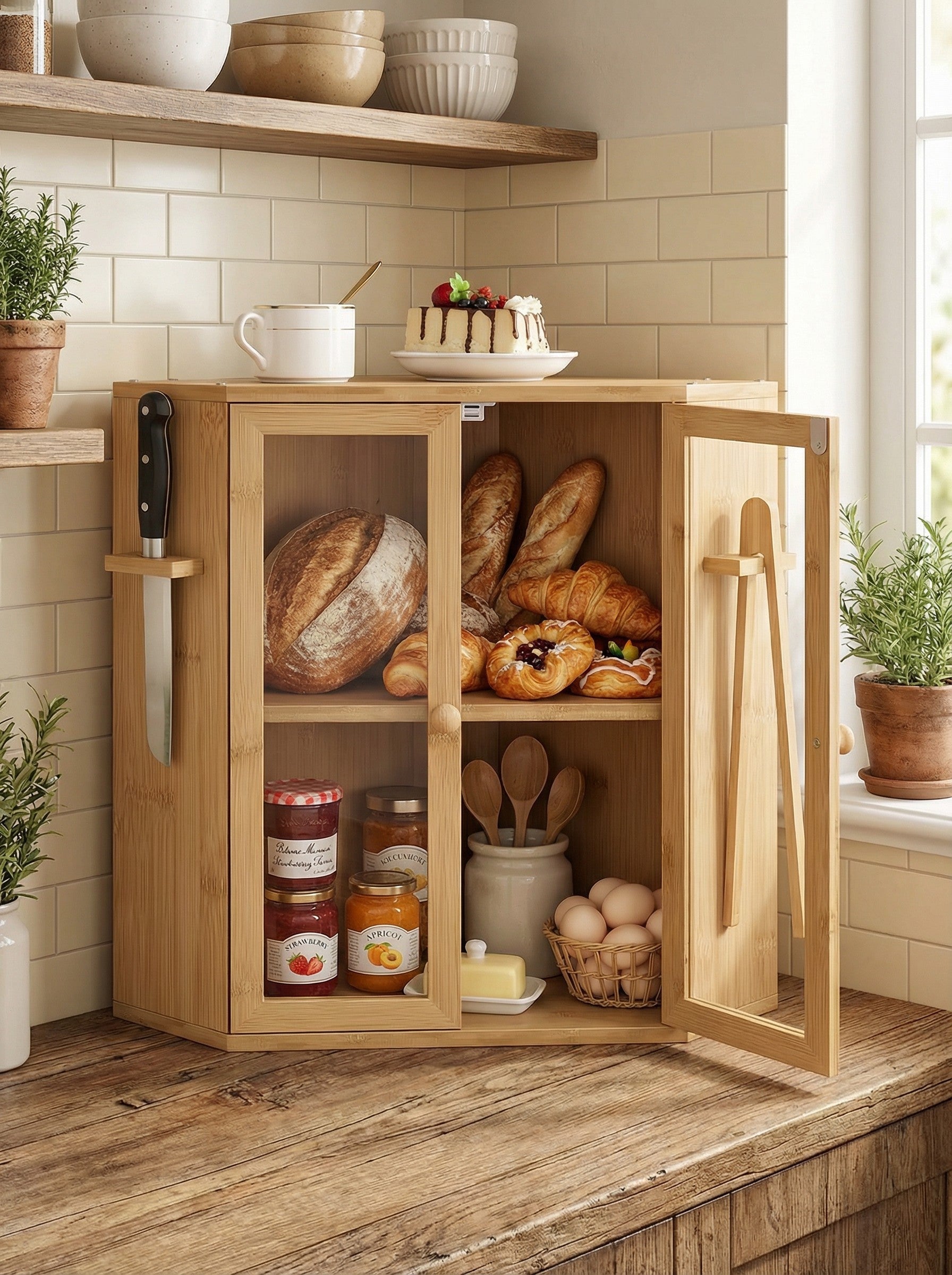Bamboo Bread Box with Clear Doors