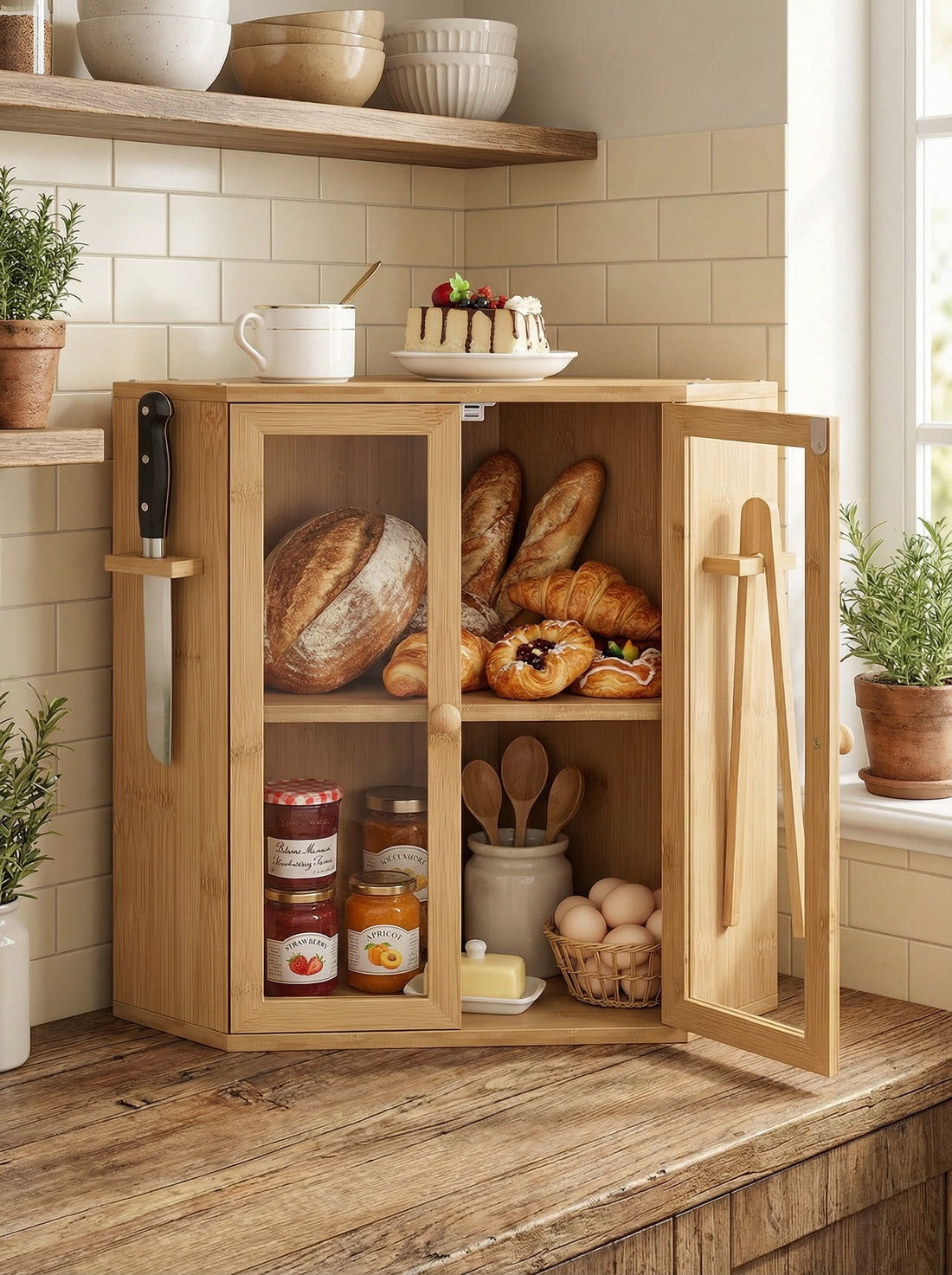 Bamboo Bread Box with Clear Doors