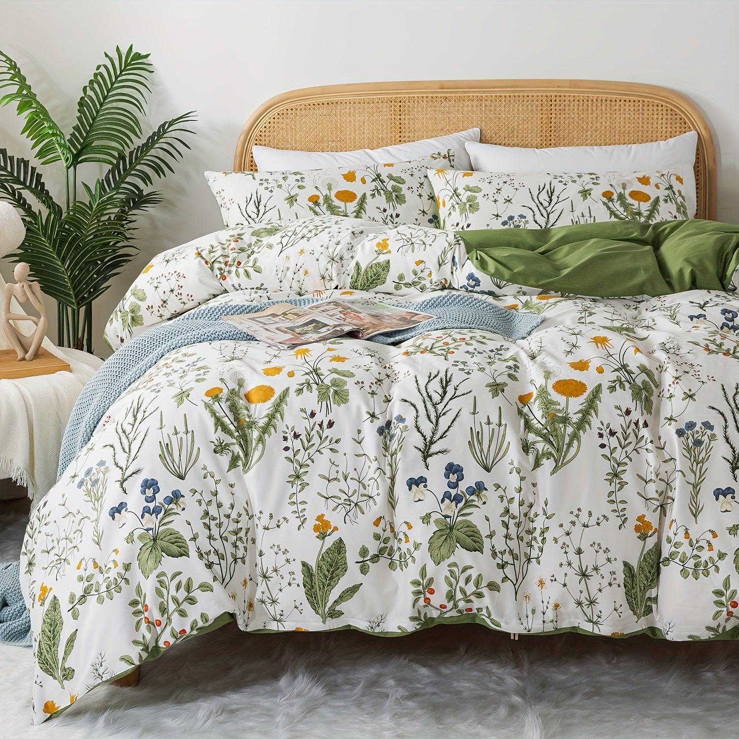 Percale Cotton Floral Botanical Duvet Cover Set – 3 Piece
