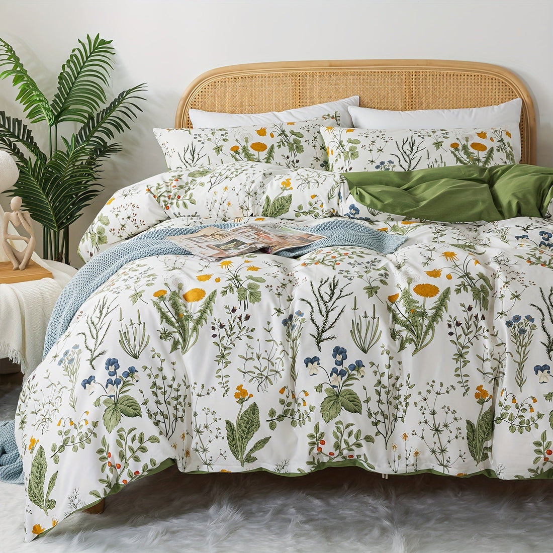 Percale Cotton Floral Botanical Duvet Cover Set – 3 Piece