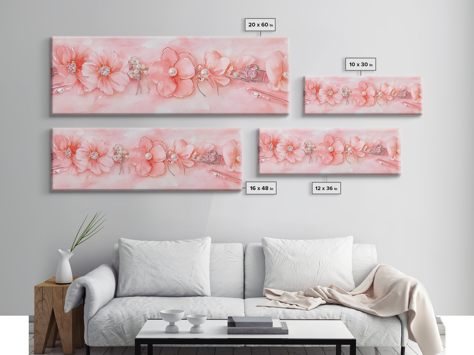 Cherry Blossom Canvas Print with Pearl Accents – Romantic Pink Wall Art