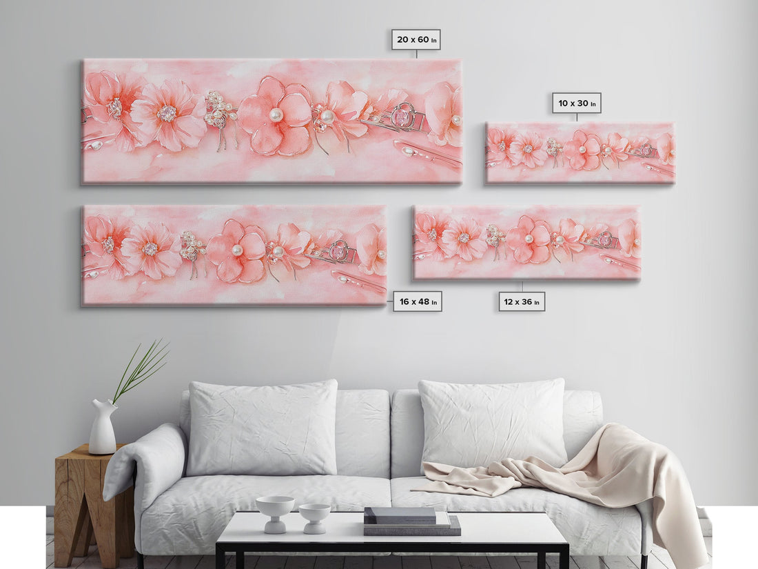 Cherry Blossom Canvas Print with Pearl Accents – Romantic Pink Wall Art