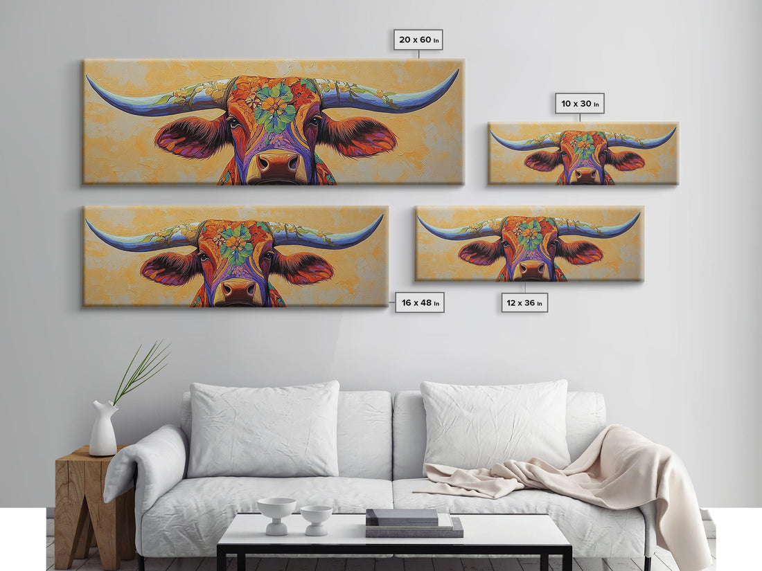 Floral Longhorn Framed Canvas Print – Southwestern Boho Wall Art