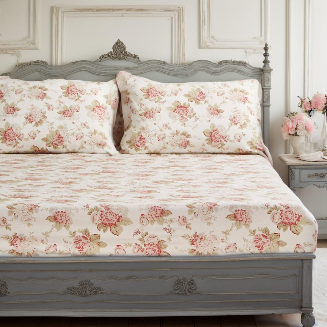Hint of Mint Cottage Floral Cotton Fitted Sheet Set (3036)